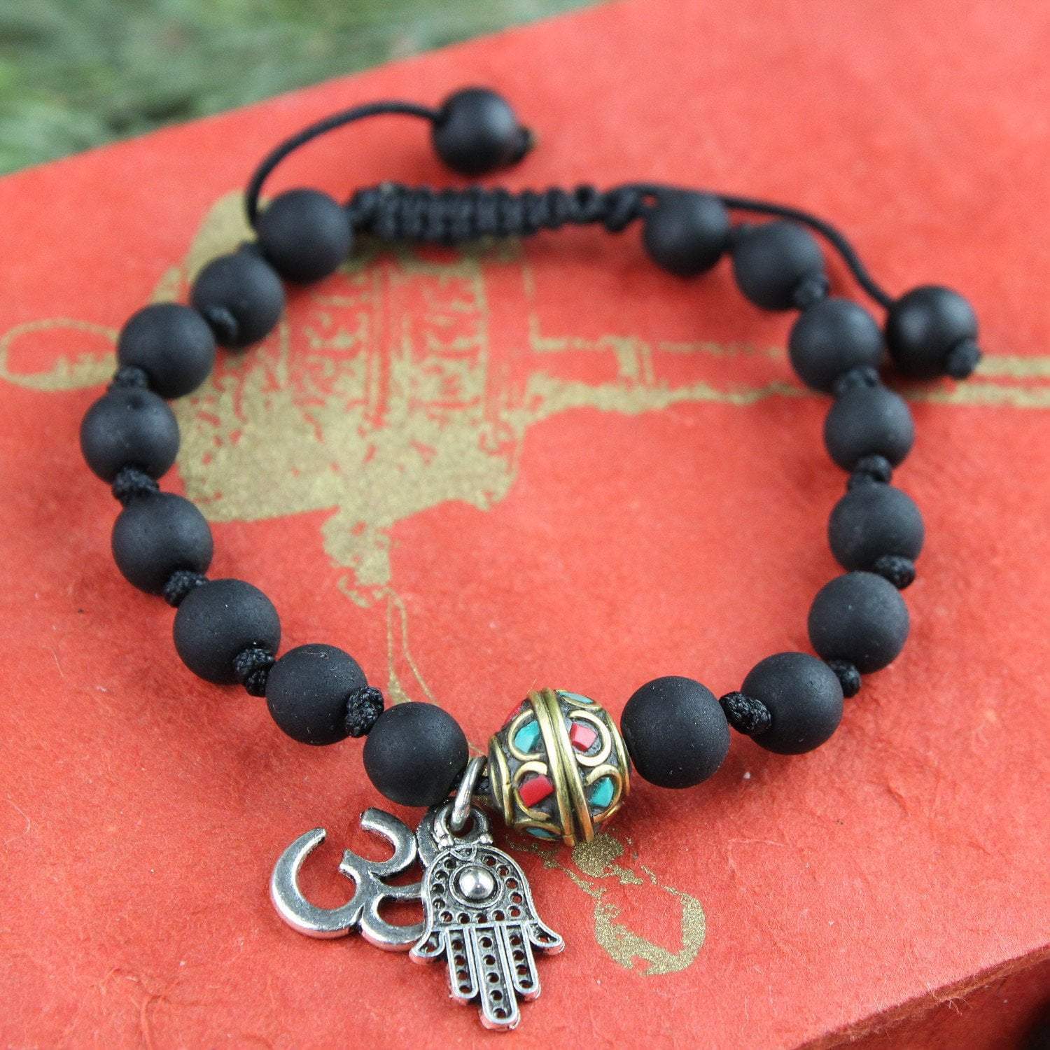 Eternal Protection Onyx OM Knotted Wrist Mala Bracelet - Spiritual Meditation & Yoga Accessory for Stress Relief & Positive Energy