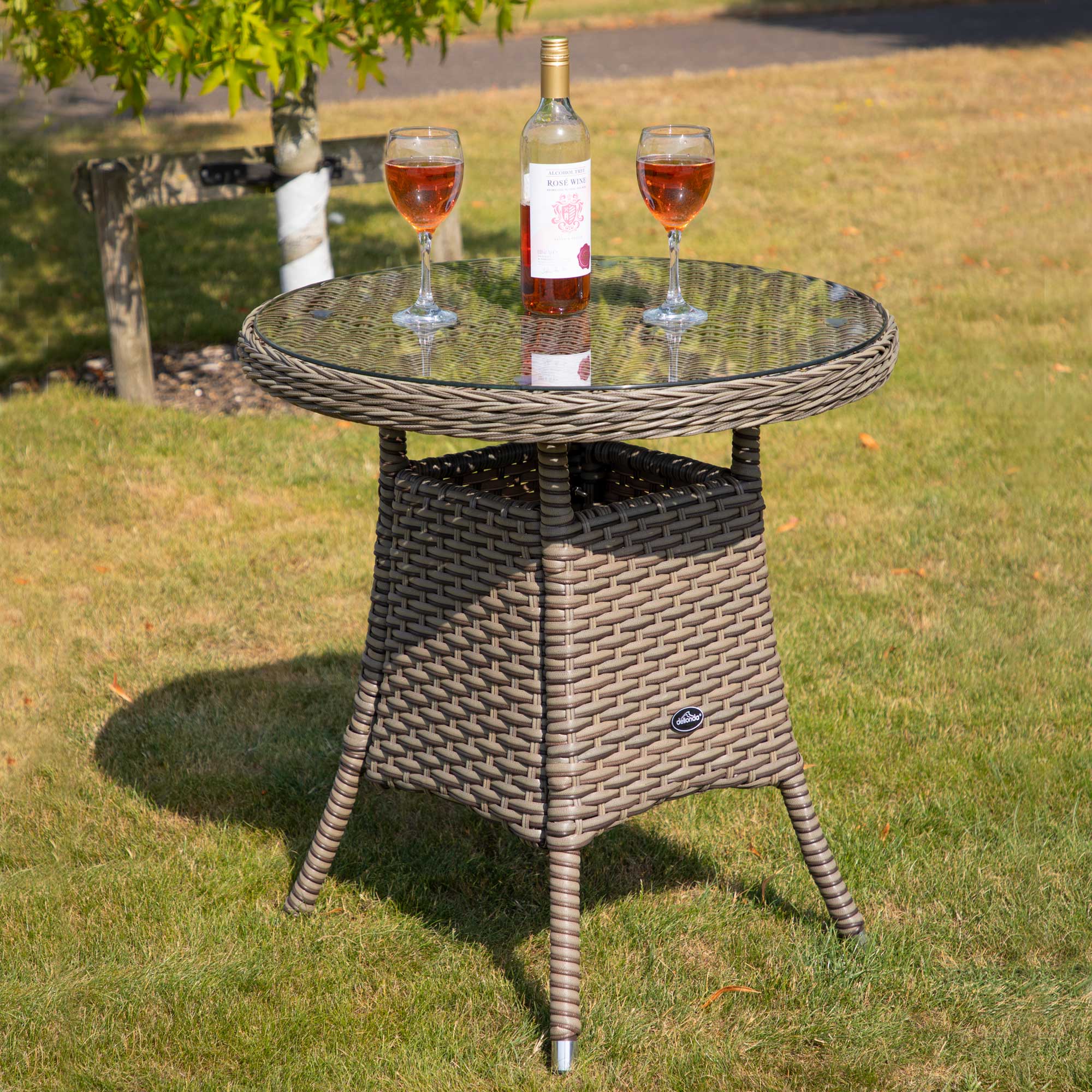 Brown Chester Rattan Wicker Outdoor Bistro Table with Tempered Glass Top - Patio, Garden, Balcony Dining Set for Small Spaces - DG65
