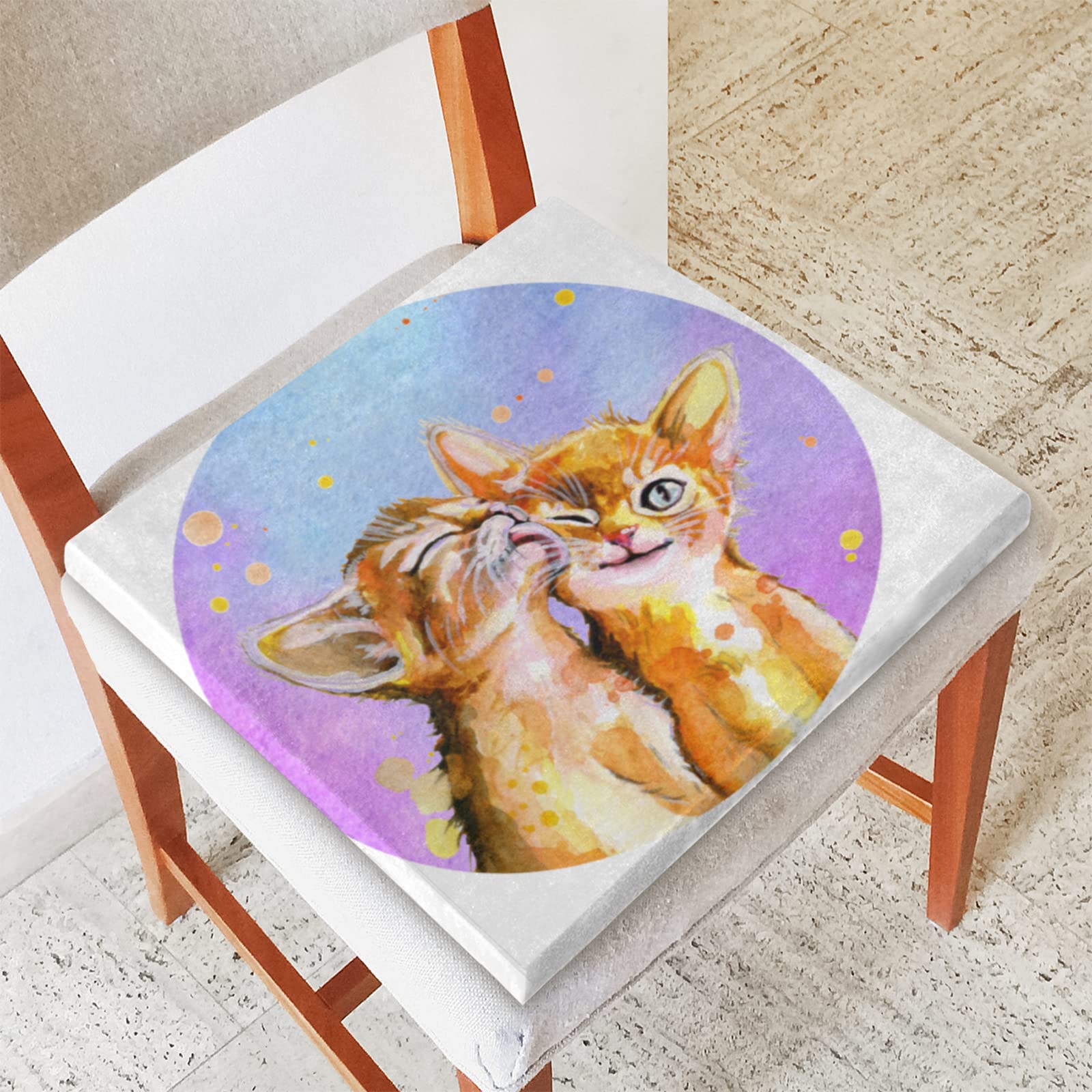 Memory Foam Seat Cushion with Cute Cat Oil Painting Design - Soft, Washable & Comfortable Square Chair Pad with Zipper for Kitchen, Office, Sofa & Home - Perfect for Work, Dining & Relaxation