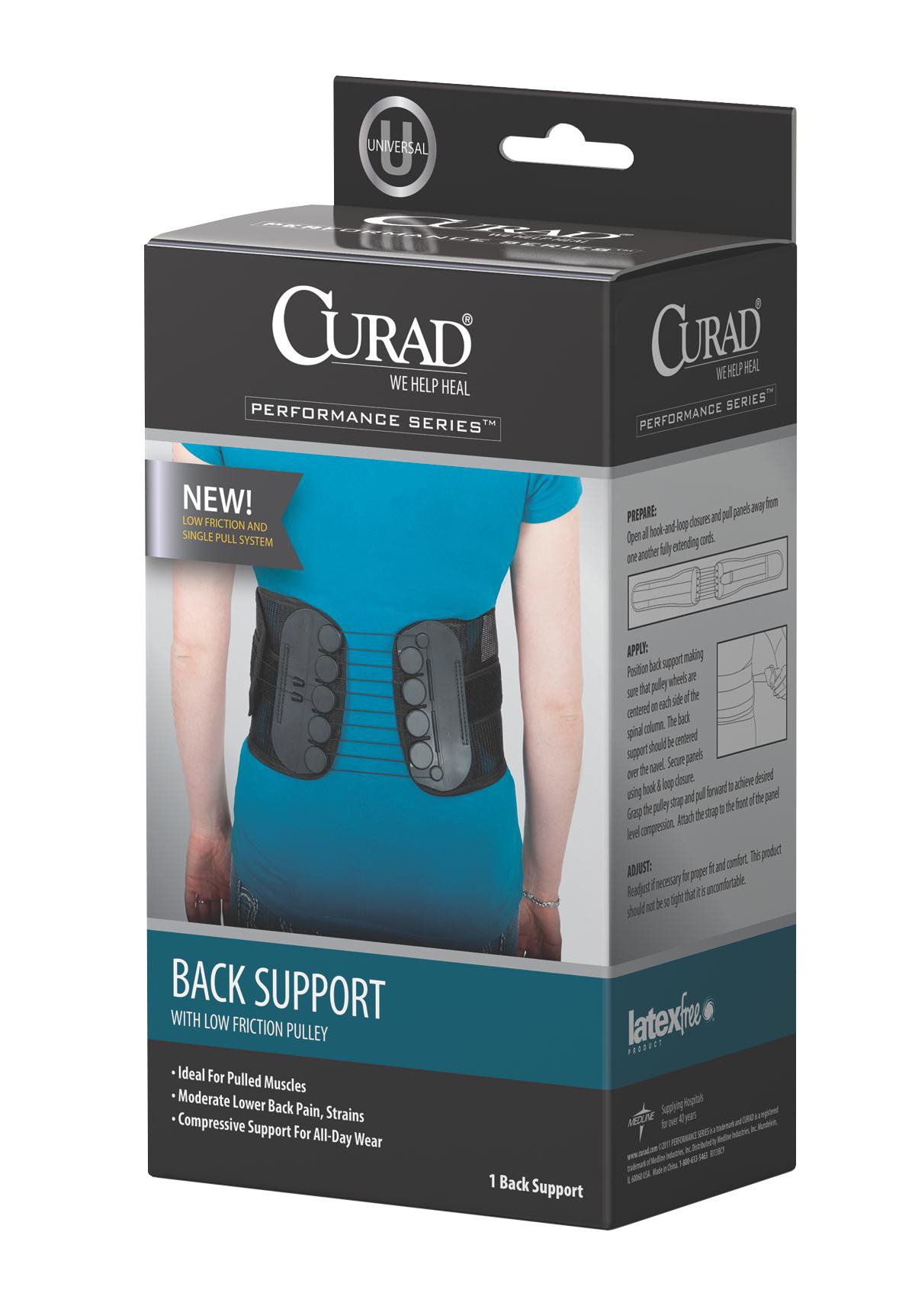 Curad Back Support Belt with Low Friction Pulley - Adjustable Lumbar Brace for Pain Relief, Posture Correction & Workout Support - Ideal for Weightlifting, Construction Work & Back Injury Recovery