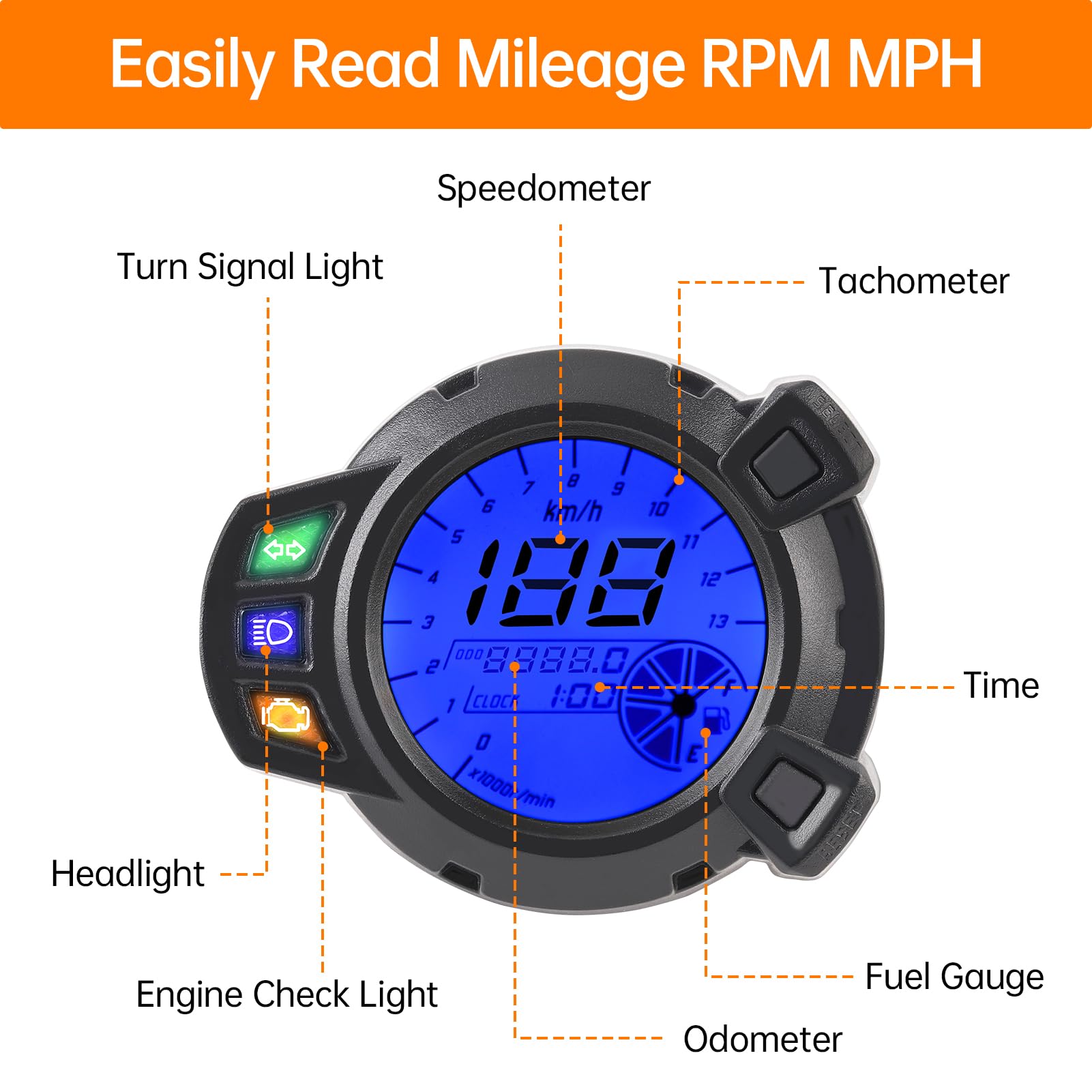 Universal Motorcycle LCD Speedometer & Tachometer - 7 Color Display for Riding