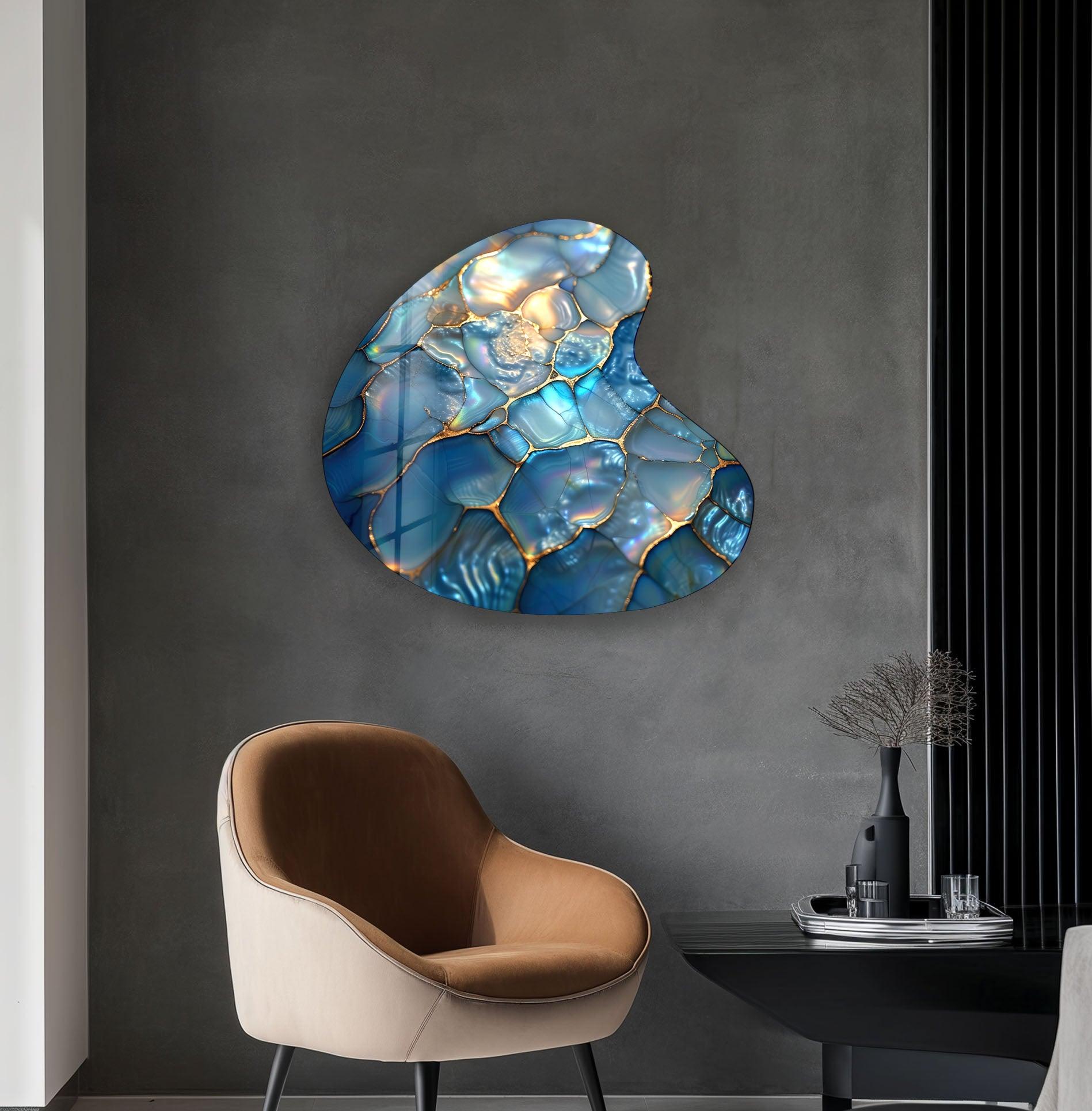 Blue Abstract Style Irregular Glass Wall Art - Modern Home Decor for Living Room, Bedroom & Office - Unique Handmade Glass Artwork