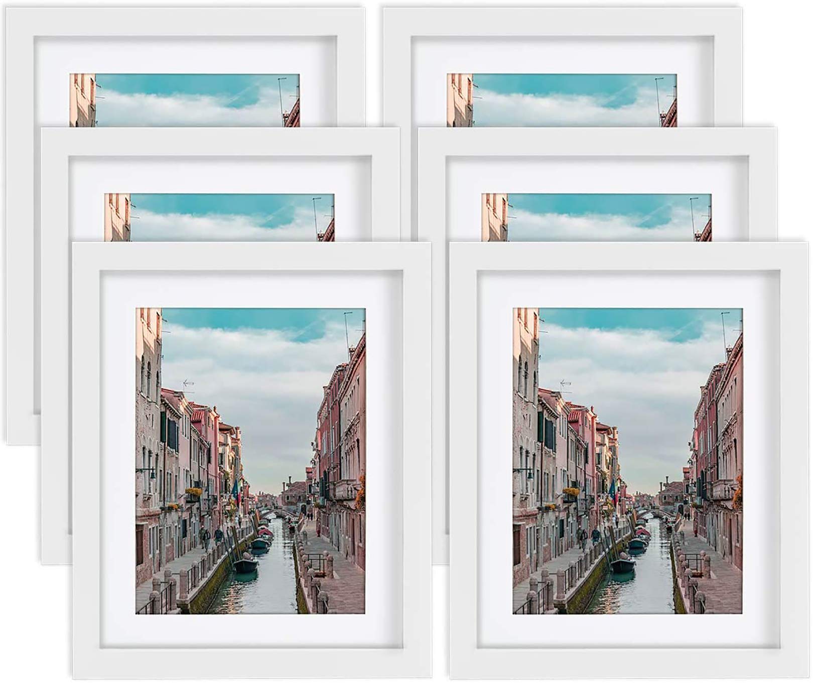 8x10 White Picture Frames - 6 Pack Solid Wood Wall & Tabletop Photo Frames for Nature Prints, Family Photos, Home Decor and Office Display