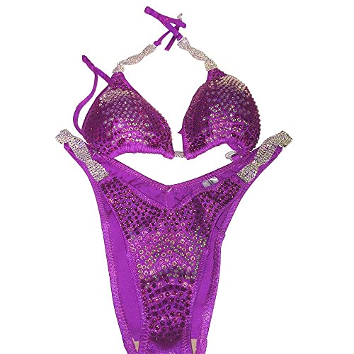 Fuchsia Figure Physique Competition Bikini Suit with Crystal Rhinestones - Medium Hips 34.5