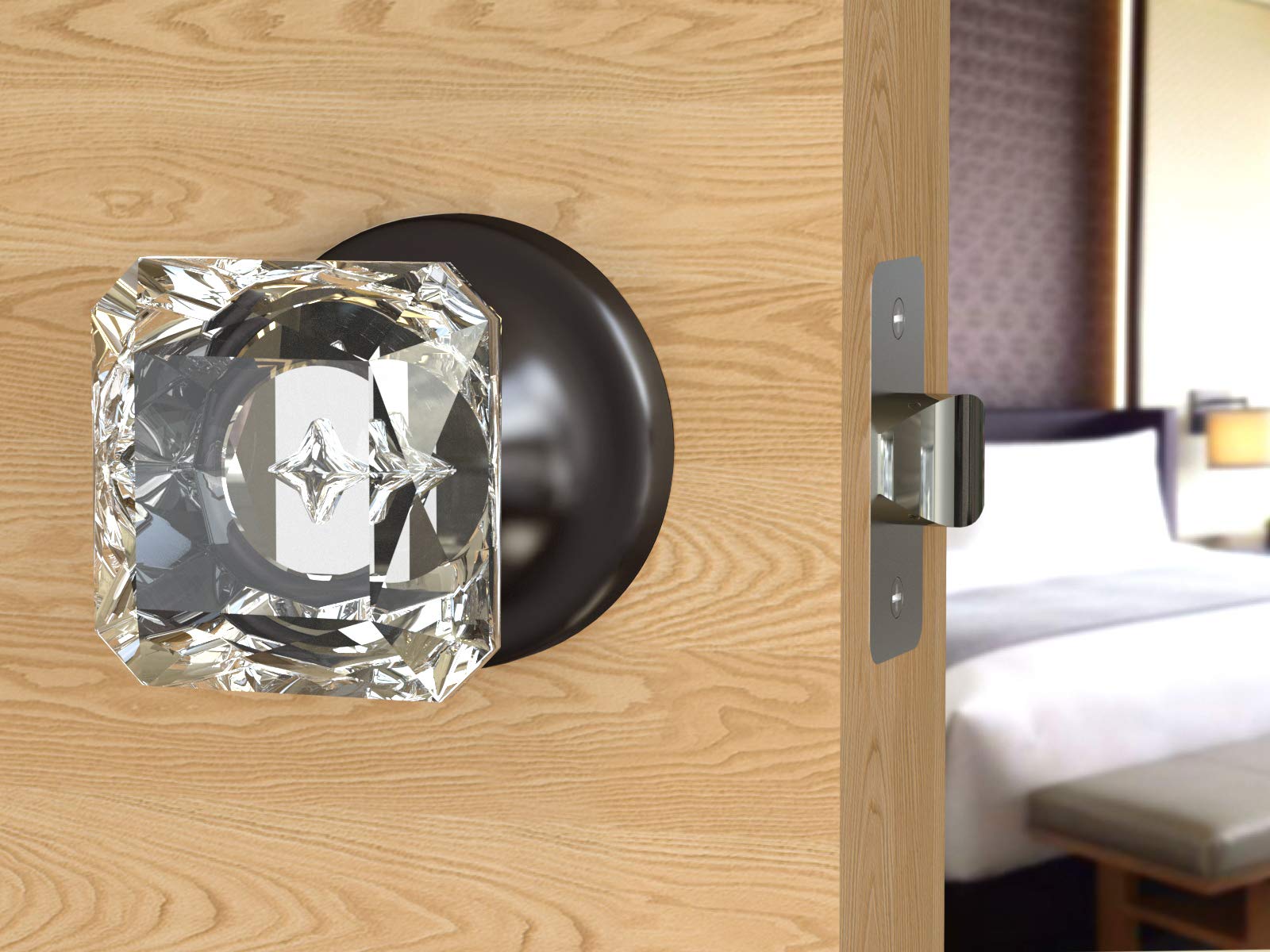 (8 Pack) Dark Grey Princess Cut Crystal Door Knobs with Round Rosette - Elegant Cabinet & Drawer Hardware for Bedroom, Bathroom, Closet, and Home Decor