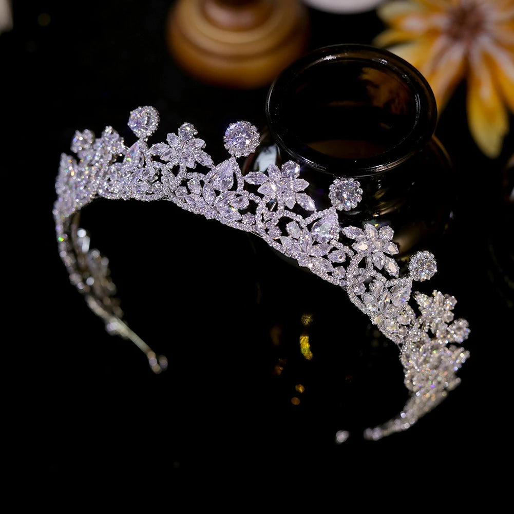 2024 Diadem White Crystal Zircon Bridal Tiara - Elegant CZ Headpiece for Weddings, Prom & Special Occasions