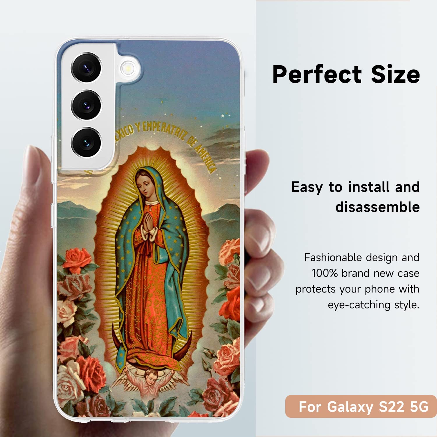 Galaxy S22 Clear Shockproof Phone Case with Virgin Mary Design for Protection & Style