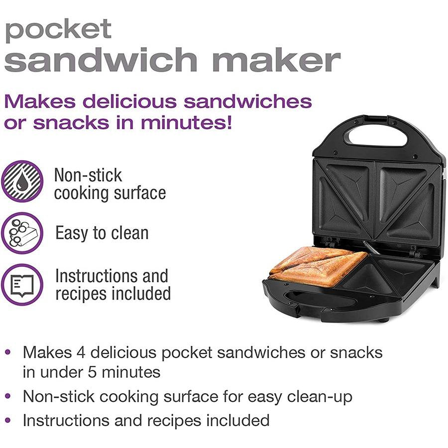 Salton SM1068BK 2-Slice Sandwich Maker - Non-Stick Plates, Adjustable Temperature, Perfect for Grilled Cheese, Paninis & Breakfast - Ideal for Home, Office & Dorm Use