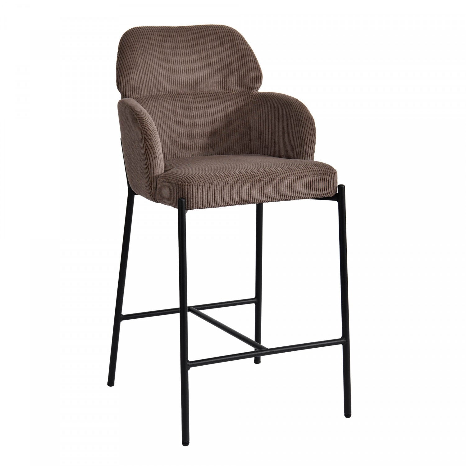 Premium Celon Counter Stool Set of 2 - Soft Corduroy Upholstery in Warm Brown - Perfect for Kitchen Islands, Breakfast Bars & Home Decor