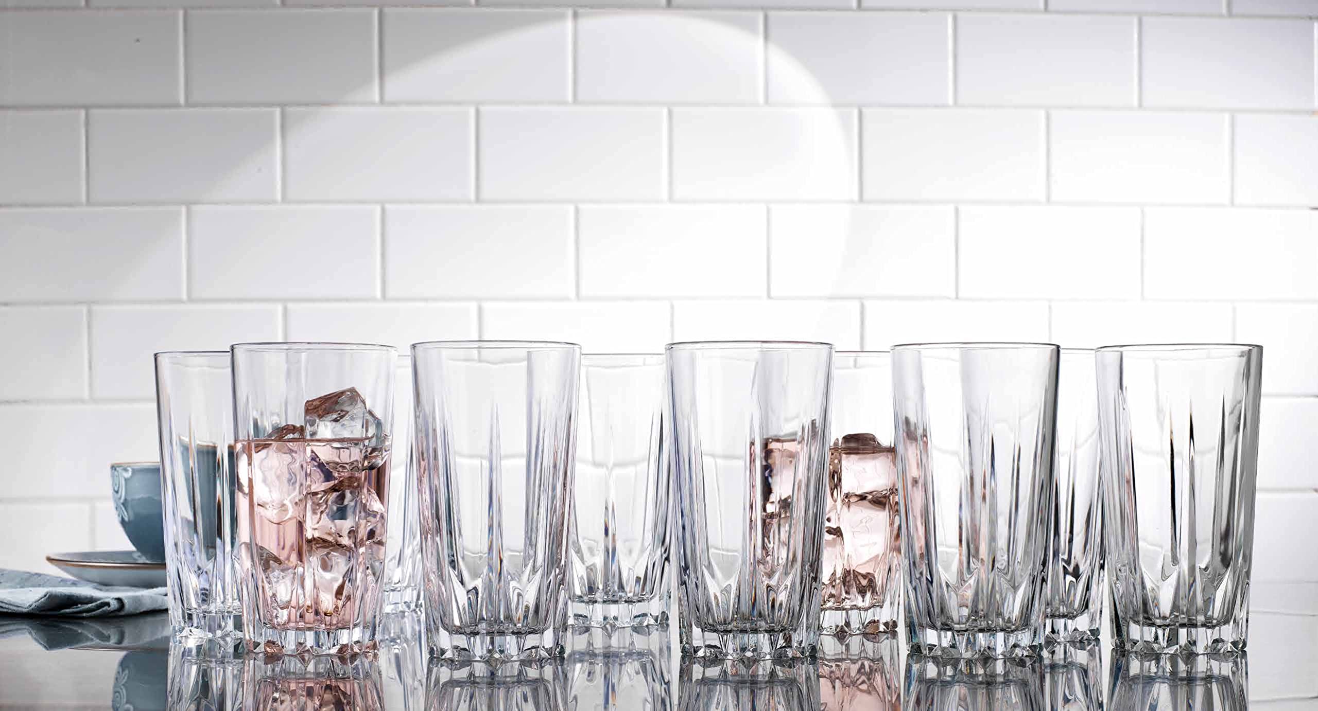Glaver's Old Fashioned Highball Glass Cups - Set of 10 Elegant Diamond Cut 15oz Bar Glasses for Water, Juice, Beer & Cocktails | Perfect for Home Bars, Parties & Restaurants