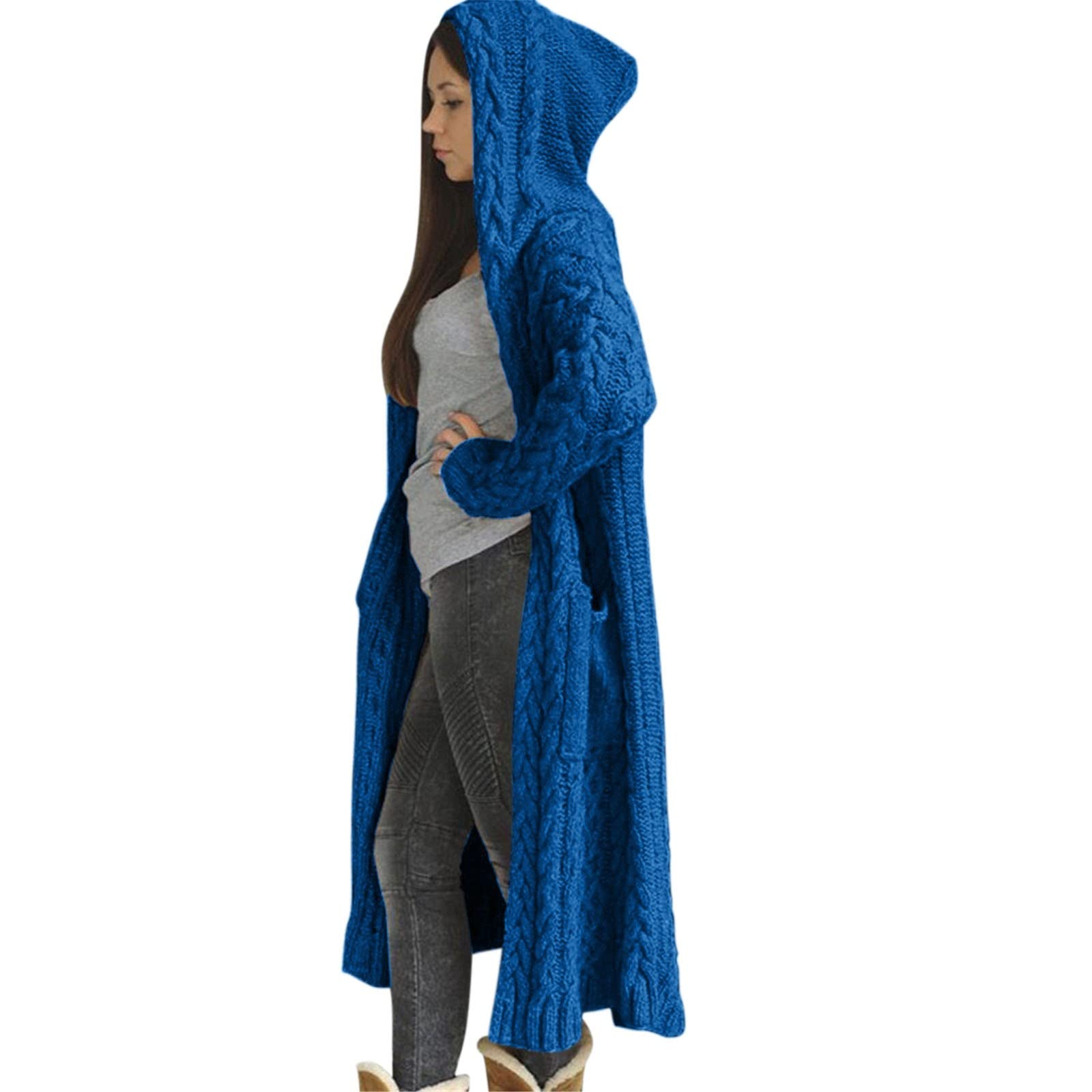 Women's Winter Knitted Hooded Long Cardigan Sweater - Casual Loose Fit Oversized Coat with Pockets for Warmth & Style | Perfect for Office, Travel & Everyday Wear
