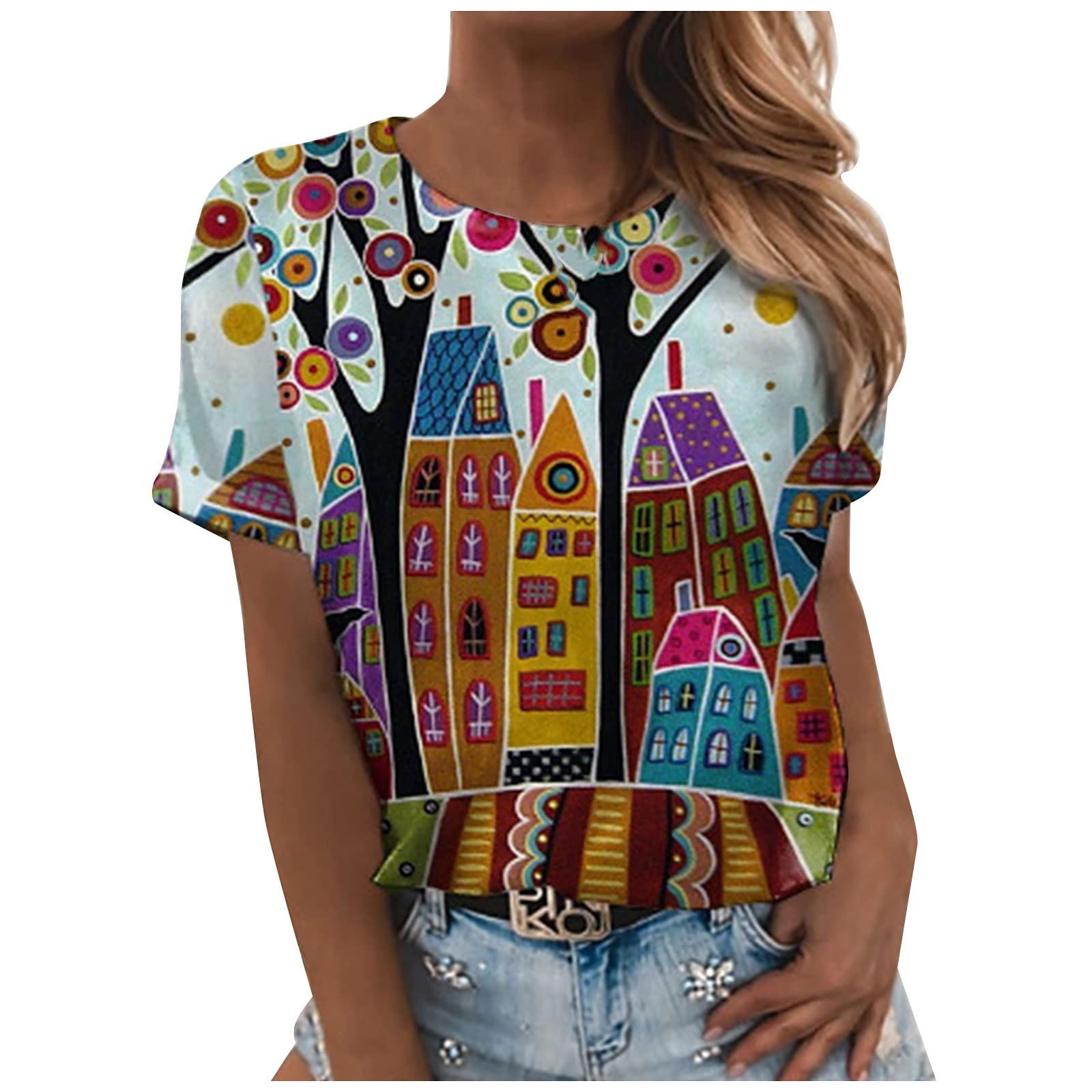 Women's Plus Size Summer Floral Print Short Sleeve T-Shirt - O-Neck Casual Loose Fit Blouse for Beach, Vacation & Everyday Wear