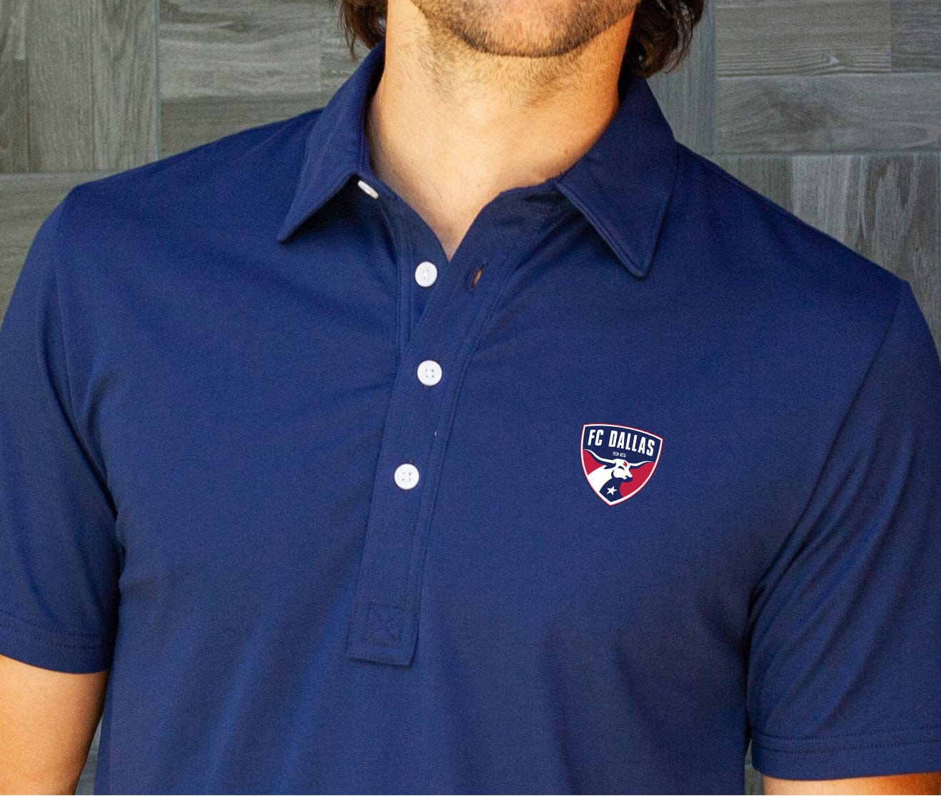 FC Dallas Performance Range Polo Shirt with Embroidered Badge - Navy Blue - Men's Athletic Fit for Soccer Training & Casual Wear