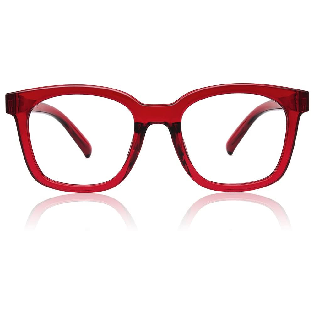 JiSoo Women's Reading Glasses 2.75 Magnification - Oversized Designer Readers with Spring Hinge for Women (Red) - Perfect for Reading Books, Crafts & Computer Work