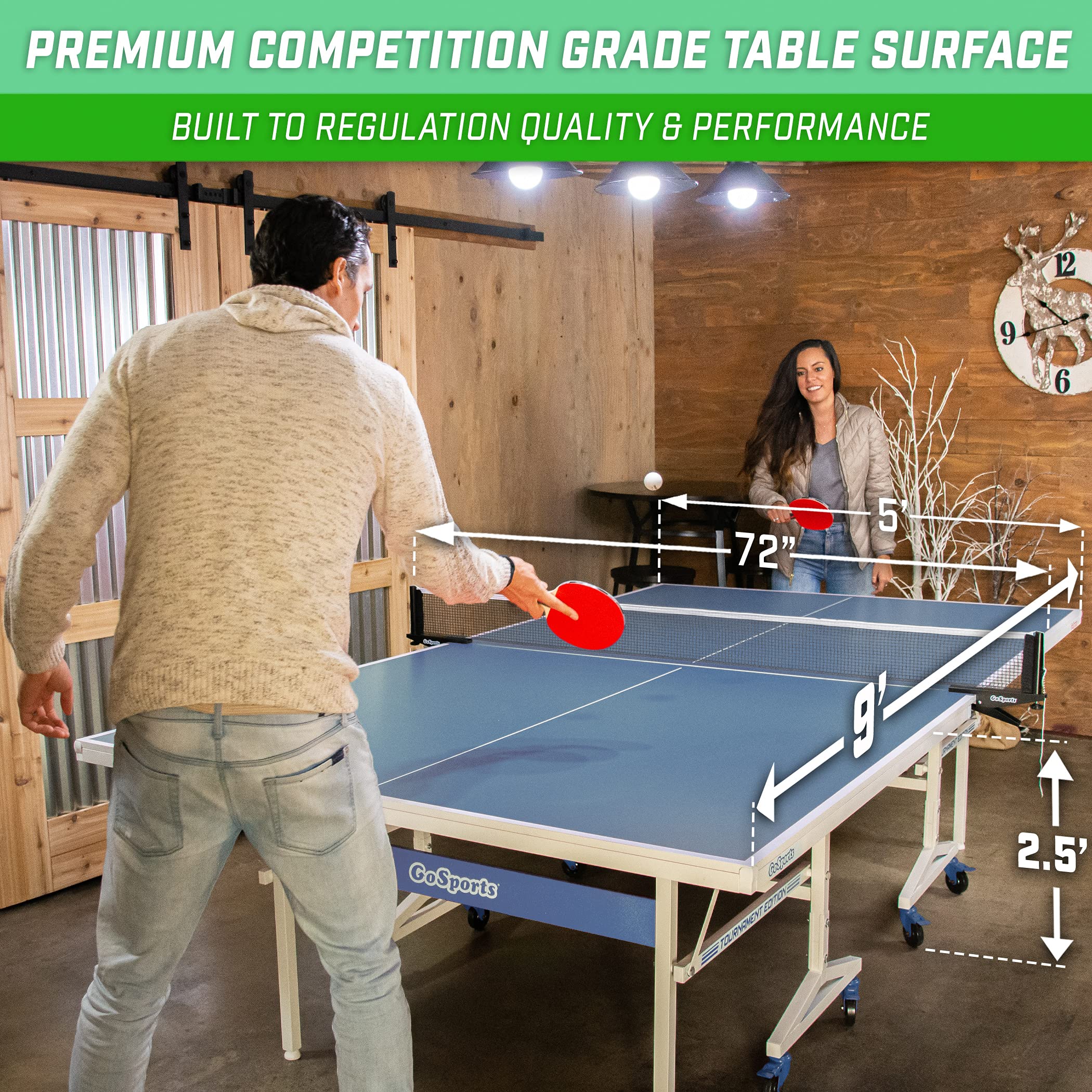 GoSports Premium Table Tennis Set for Indoor & Outdoor Play - Includes Regulation Net, 2 Pro Paddles, 3 Competition Balls & Carrying Case | Perfect for Backyard Games, Family Fun & Competitive Training