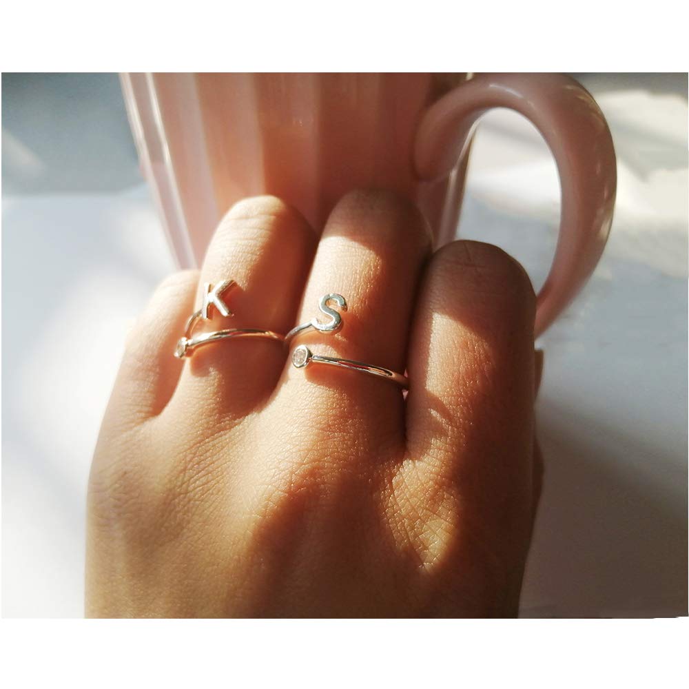 Personalized Silver Initial Letter Ring Stackable Rings for Women - A-Z Alphabet Knuckle Rings with Crystal, Adjustable Fashion Jewelry for Daily Wear, Gifts & Special Occasions