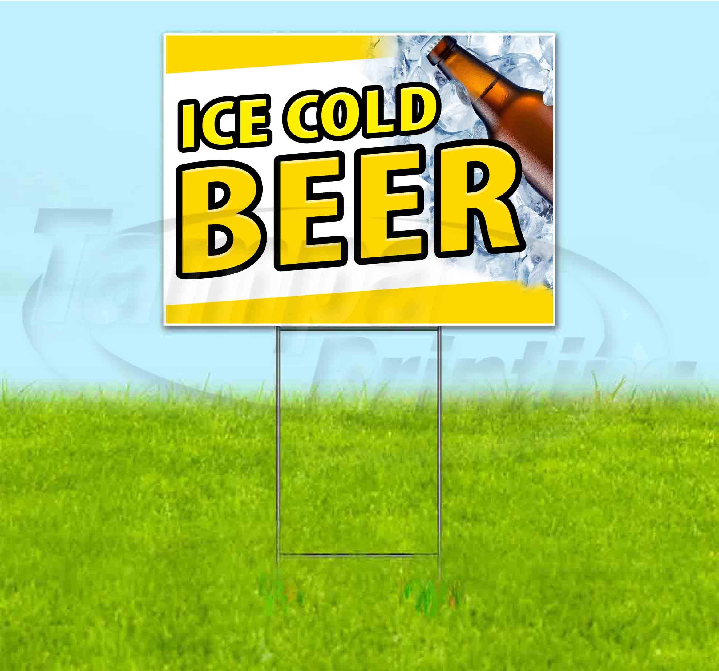 18x24 Inch Ice Cold Beer Yard Sign with Metal Step Stake - Bulk Discounts & Multi-Packs Available - Perfect for Tailgating, Parties, and Outdoor Events