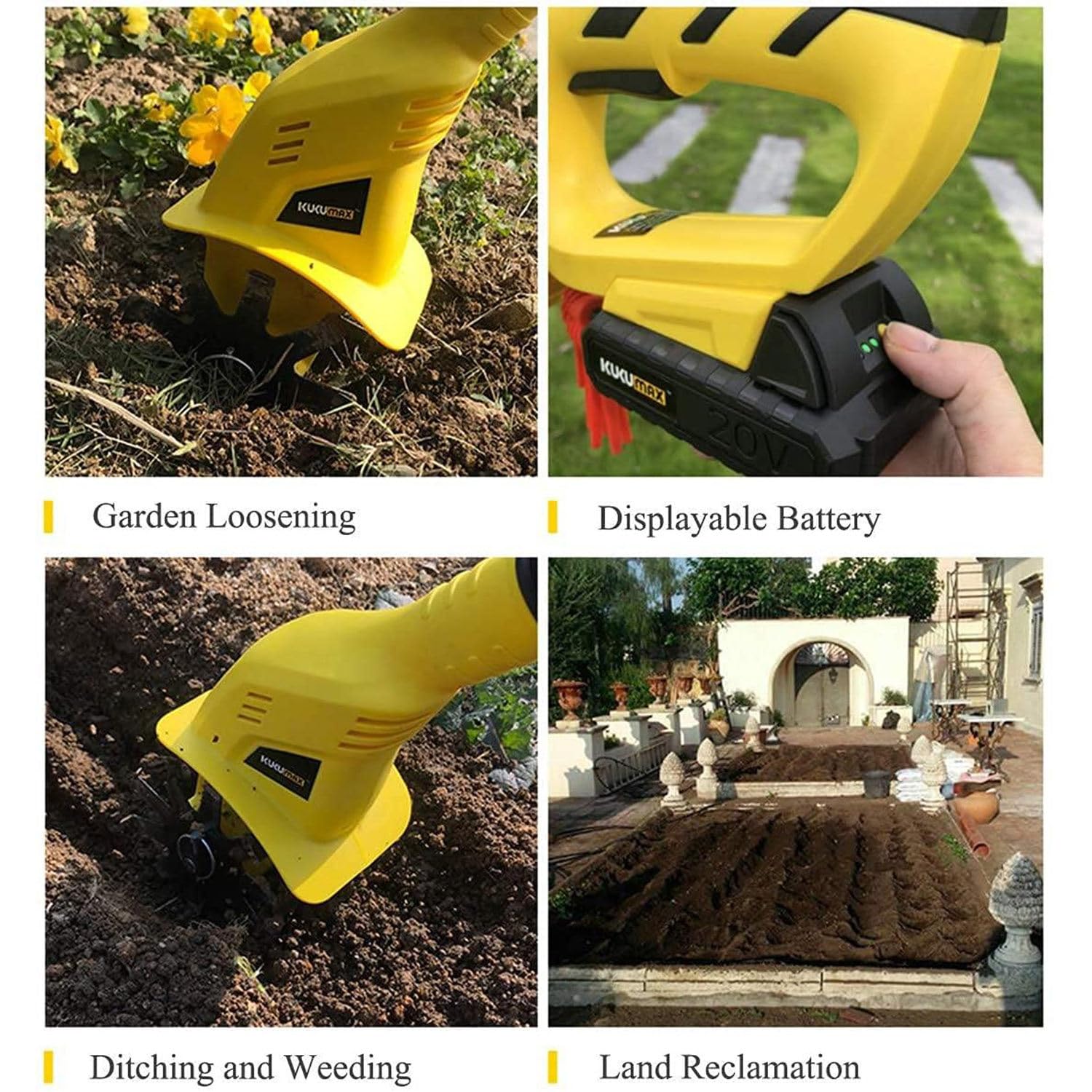 20V Cordless Electric Garden Tiller - Rechargeable Lithium Battery Hand Cultivator for Soil, Vegetable Plots & Small Gardens | Portable Rotavator for Weeding, Planting & Landscaping (220V)