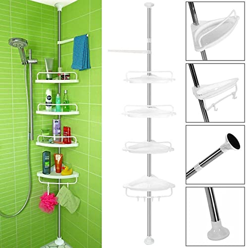 4-Tier Bathroom Corner Shelf - Shower Caddy & Storage Rack Organizer for Bathroom, Shower, Kitchen - Space Saving Home Decor & Bathroom Accessories - Perfect for Small Bathrooms, Apartments, Dorms