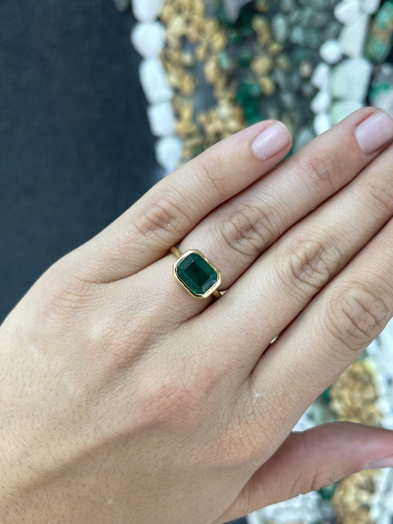 4.28ct 14K Gold Dark Alpine Green Natural Emerald Cut Solitaire Engagement Ring for Women - Perfect for Proposals, Anniversaries & Special Occasions