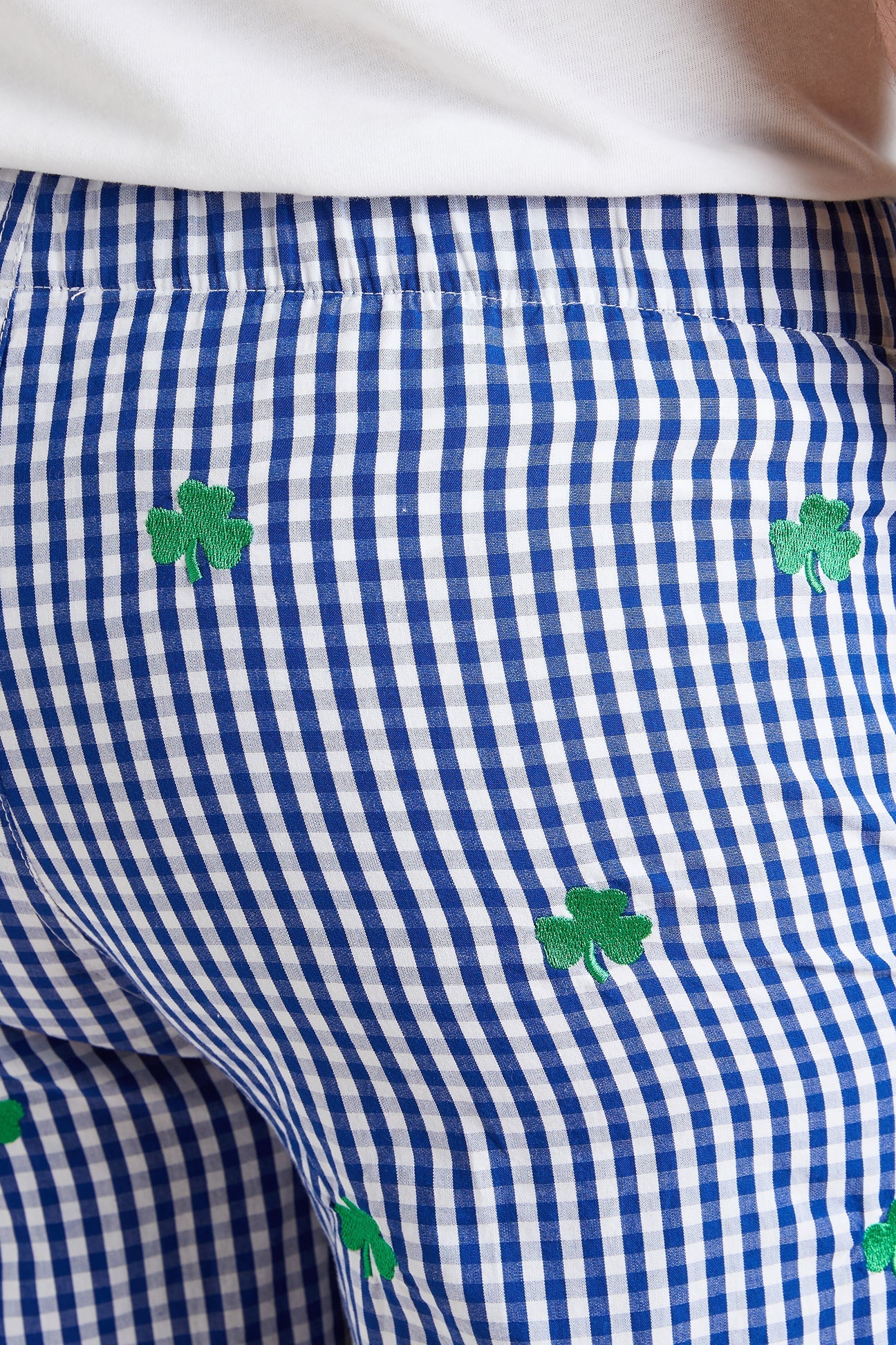 Women's Wide Leg Sleep Pants - Soft Gingham Print with Shamrock Design | Cozy Lounge & Sleepwear for Home Relaxation