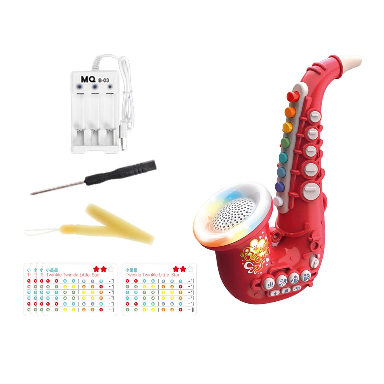 Shamjina USB Rechargeable 8-Note Saxophone Toy - Educational Musical Instrument for Kids & Beginners, Perfect Gift for Babies & Toddlers - Play at Home, School, or Parties (Red)