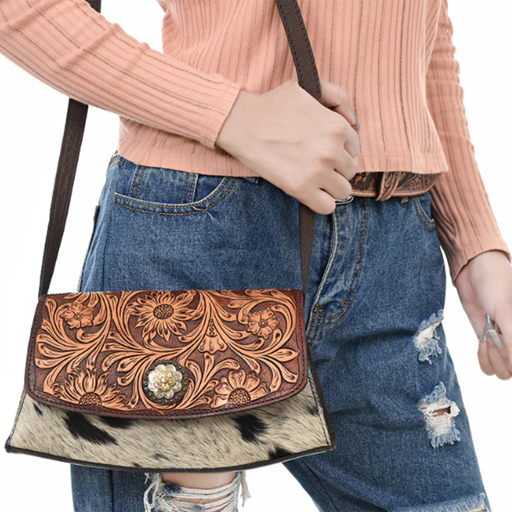 American Darling Genuine Cowhide Leather Purse - Handcrafted Tooled Design for Women, Perfect for Everyday Use & Special Occasions