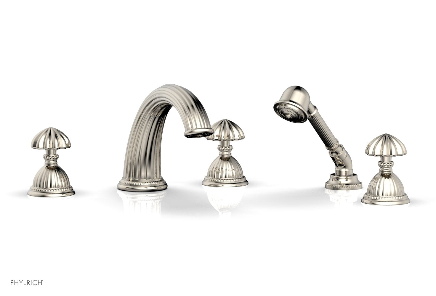 GEORGIAN & BARCELONA Deck Mounted Bathtub Faucet Set with Round Handles and Hand Shower K2361P1 - Perfect for Modern Bathroom Renovation and Spa-Like Experience