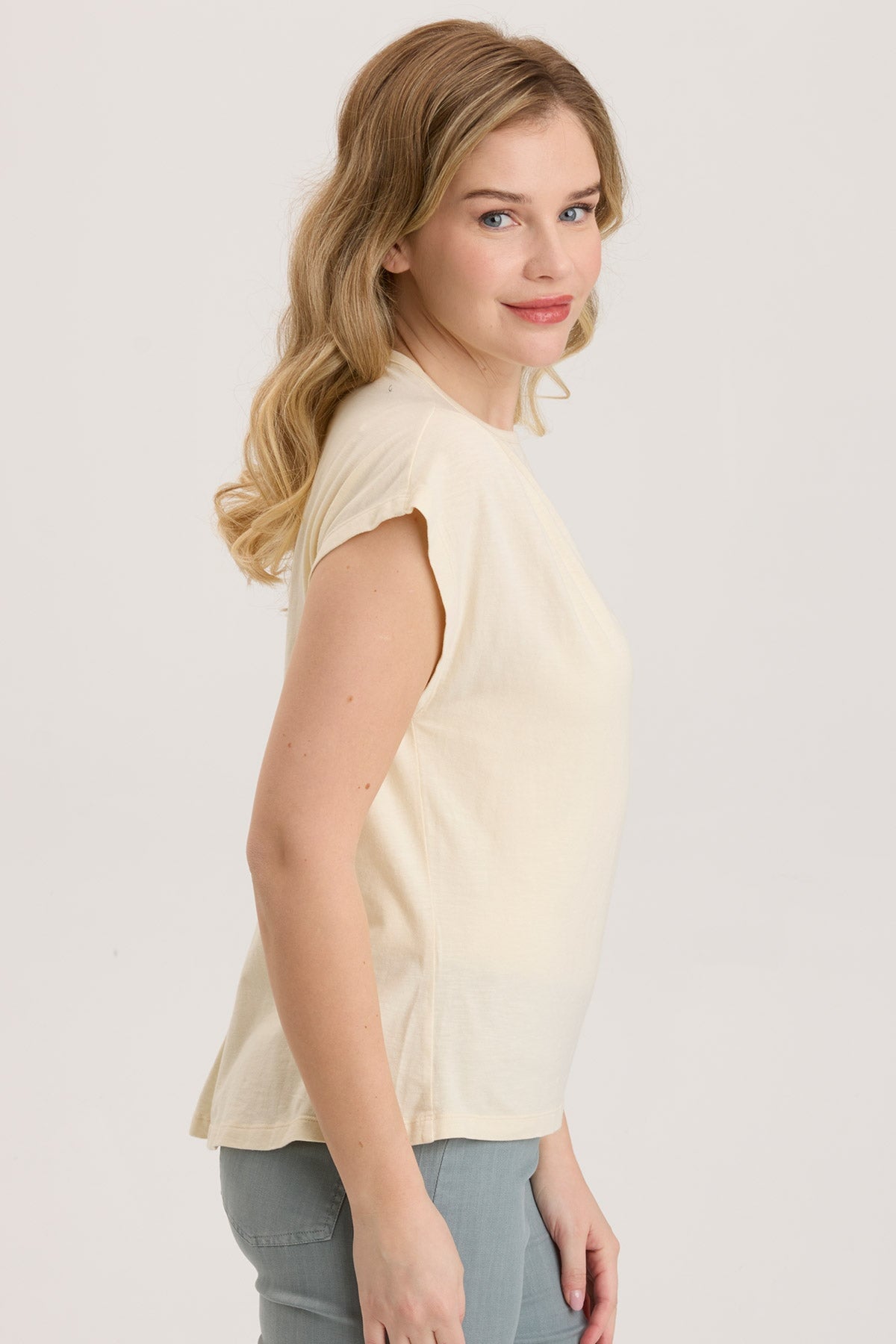 Slub Arwen Top in Toasted Almond - Trendy Women's Casual Blouse for Everyday Wear, Office & Outings
