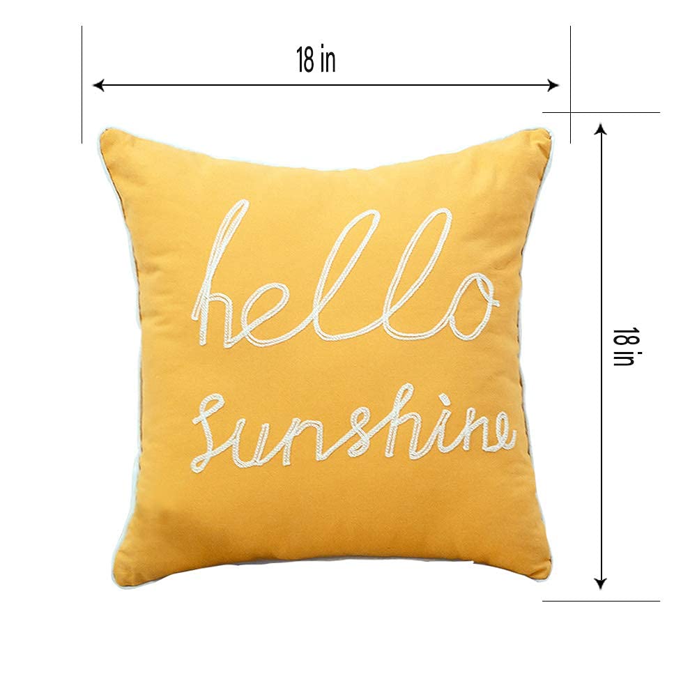 YIcabinet Set of 2 Soft Solid Decorative Square Throw Pillow Covers 18x18 Inch - Yellow Hello Sunshine Pattern for Sofa, Bedroom, Car & Outdoor Patio - Perfect for Home Decor, Living Room Accents and Cozy Comfort