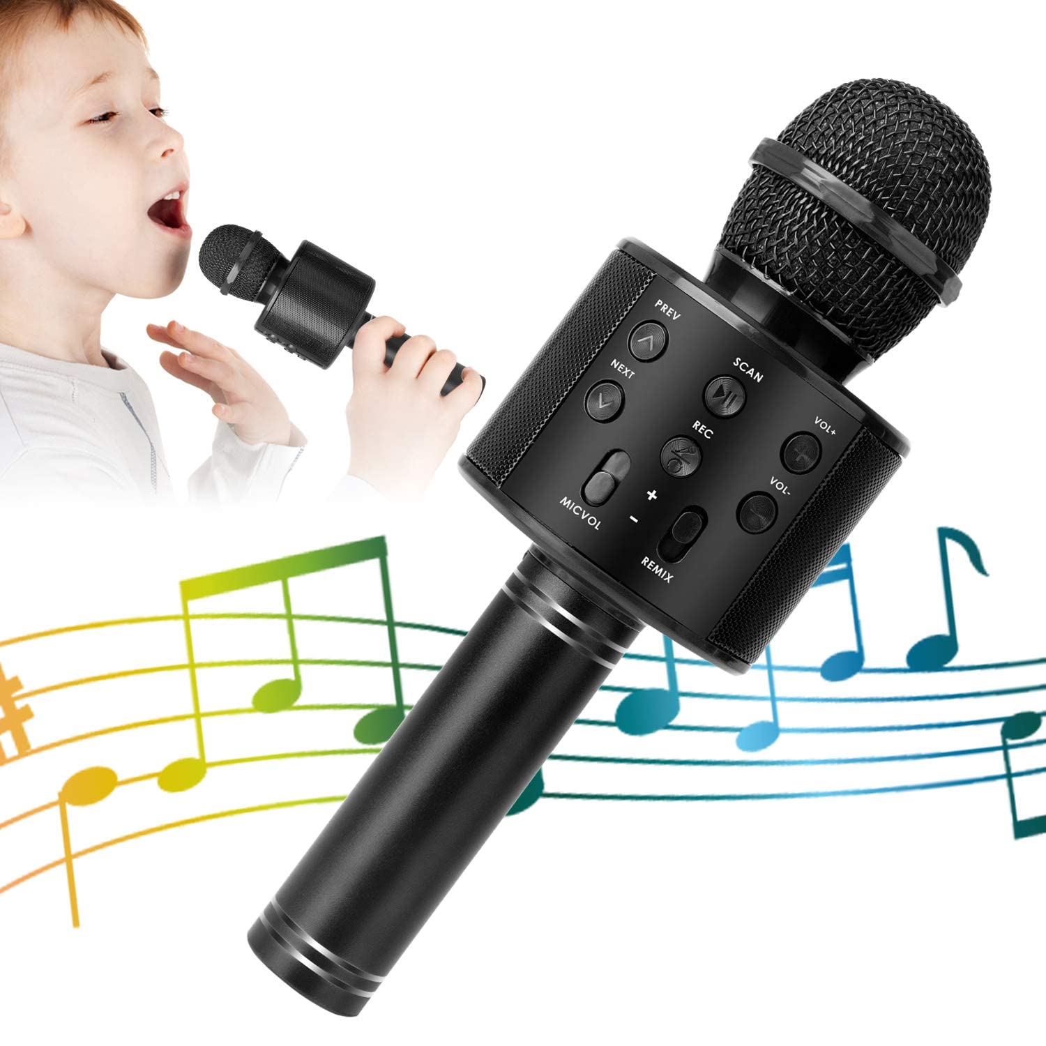 KIDWILL Wireless Bluetooth Karaoke Microphone for Kids & Adults - 5-in-1 Portable Handheld Mic with Speaker, Player, Recorder & FM Radio - Perfect for Home Karaoke, Parties, Travel & Gifts (Black)