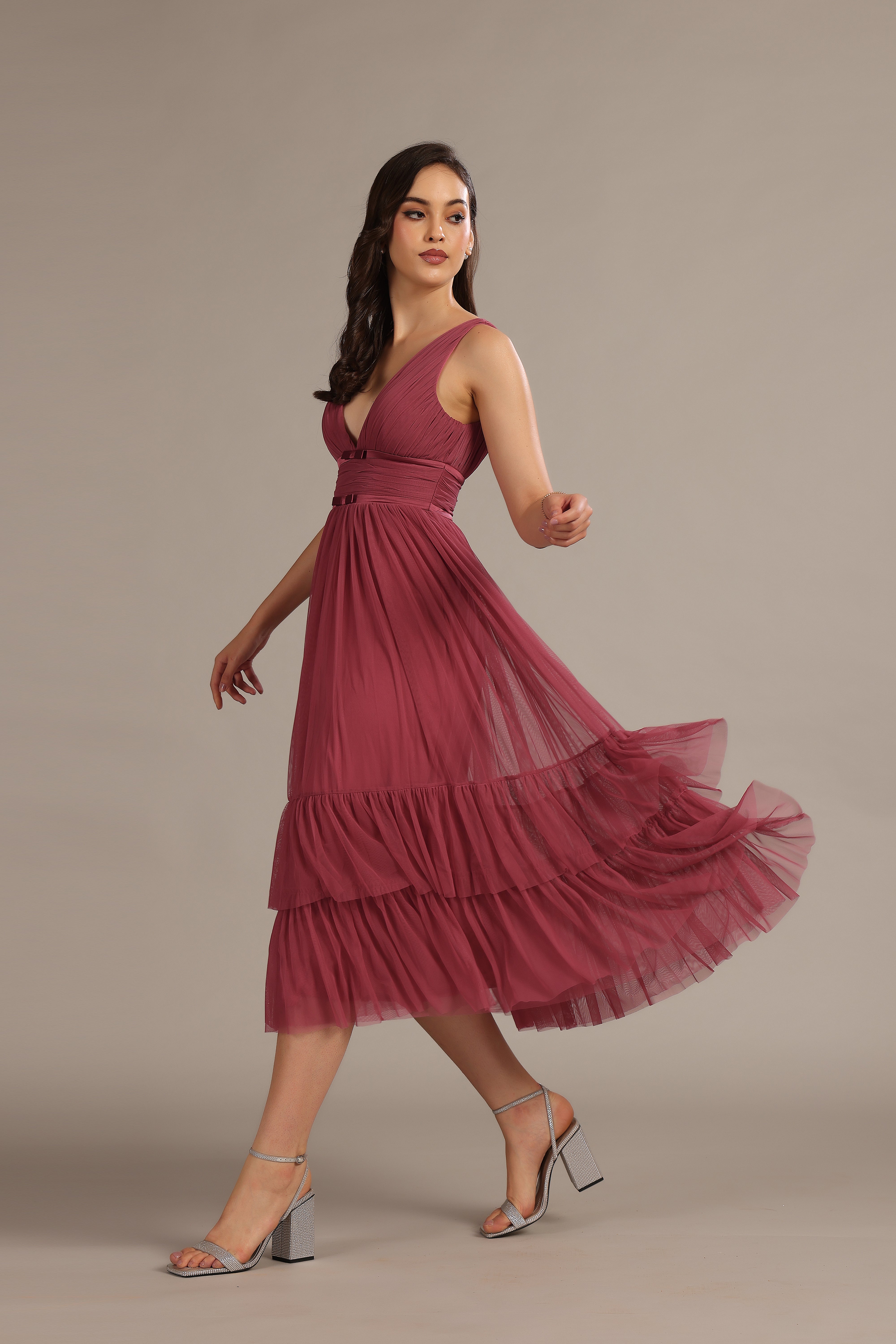 Nymeria Floral Print Midi Dress in Orchid - Elegant Women's Summer Casual Dress for Parties, Weddings & Date Nights