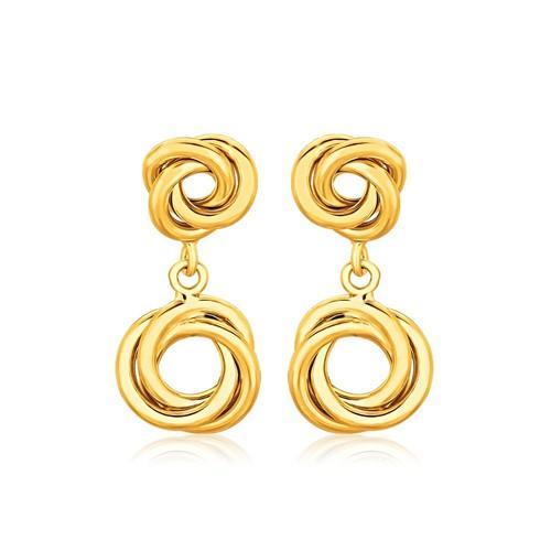 14K Yellow Gold Love Knot Stud Earrings with Dangling Drops - Elegant Gift for Women, Valentine's Day, Anniversary & Special Occasions