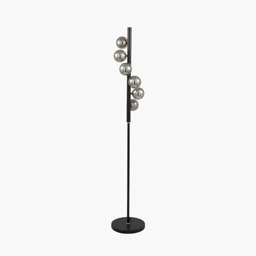Modern Blair Smoke Glass Ball & Black Metal Floor Lamp - Elegant Home Decor for Living Room, Bedroom, or Office Lighting