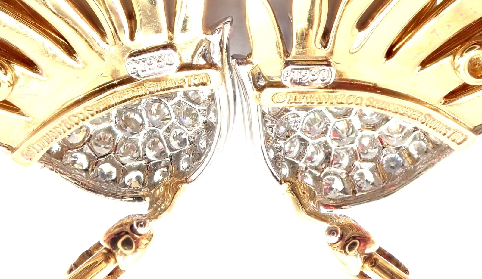 Authentic Tiffany & Co Schlumberger Flame 18k Gold Platinum Diamond Earrings for Women - Luxury Jewelry Gift for Anniversary, Wedding & Special Occasions