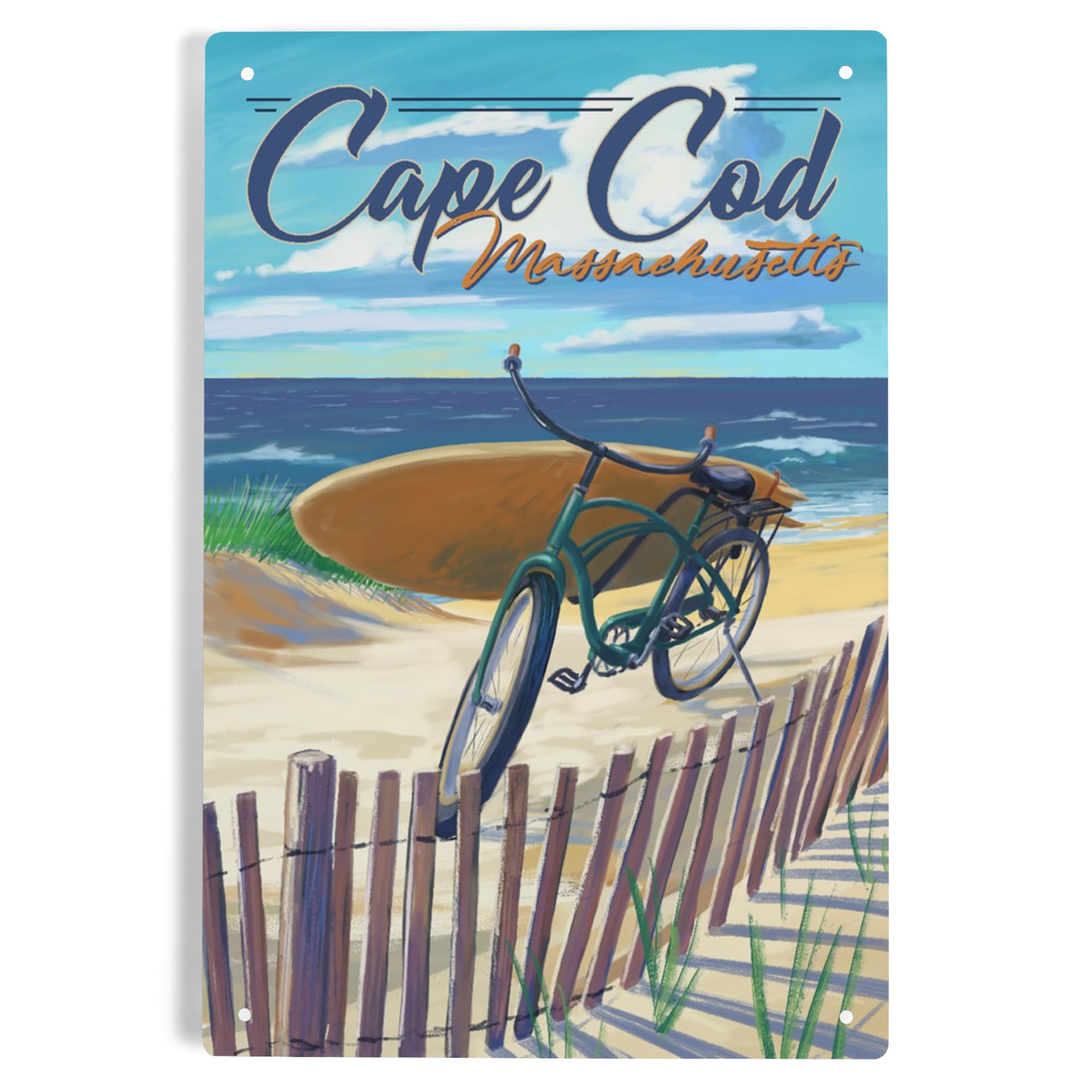 Vintage Lantern Press 6x9 Inch Metal Sign - Cape Cod, Massachusetts Beach Cruiser on Shoreline Art - Perfect for Coastal Decor, Beach House, or Bicycle Enthusiast Gift