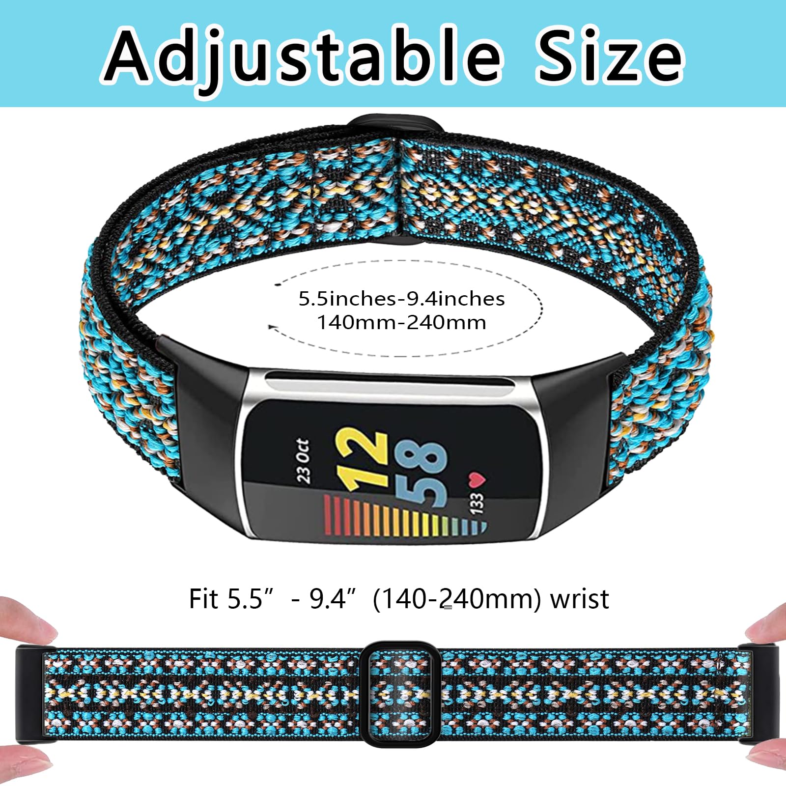 Elastic Replacement Bands for Fitbit Charge 5 - Adjustable Stretch Wristbands for Women & Men | Perfect for Workouts, Running & Daily Wear
