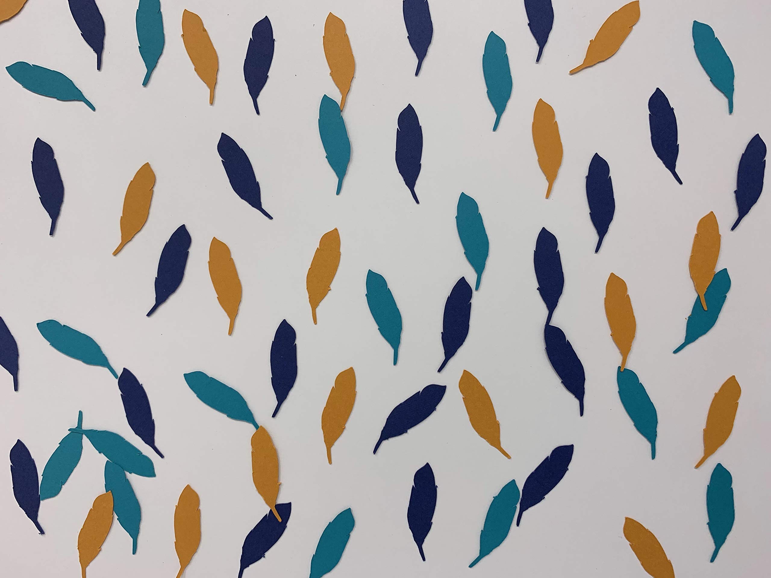 Vibrant Navy, Orange & Teal Feather Confetti - 300pcs Cardstock Paper Party Decorations for Wild One First Birthday, Tribal Theme Events & Gender Reveals - Perfect for Baby Showers, Boho Celebrations & Festive Table Scatters