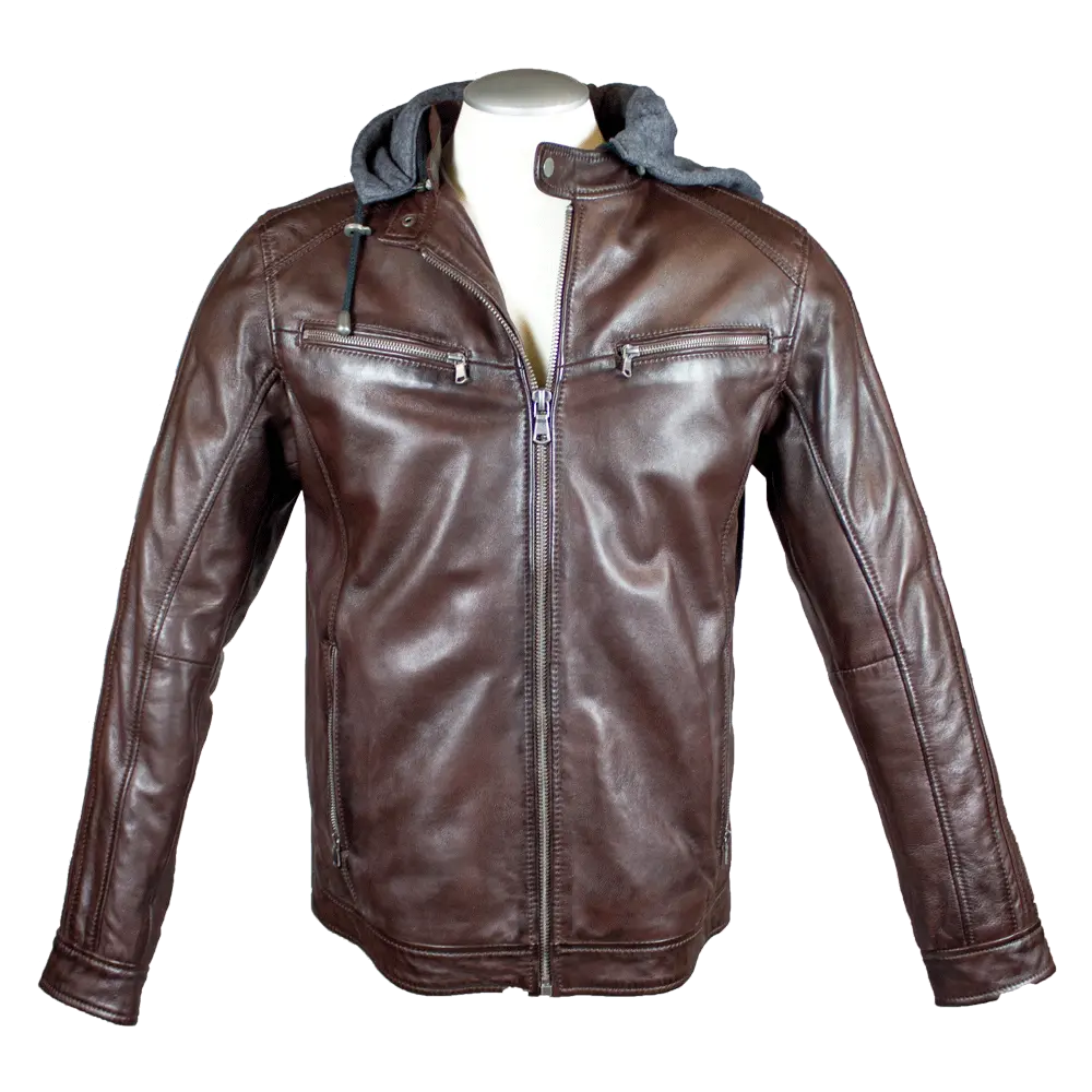 BOL Men's Hooded Snap Collar Leather Jacket - Stylish & Durable Motorcycle Jacket for Riding, Casual Wear & Outdoor Adventures