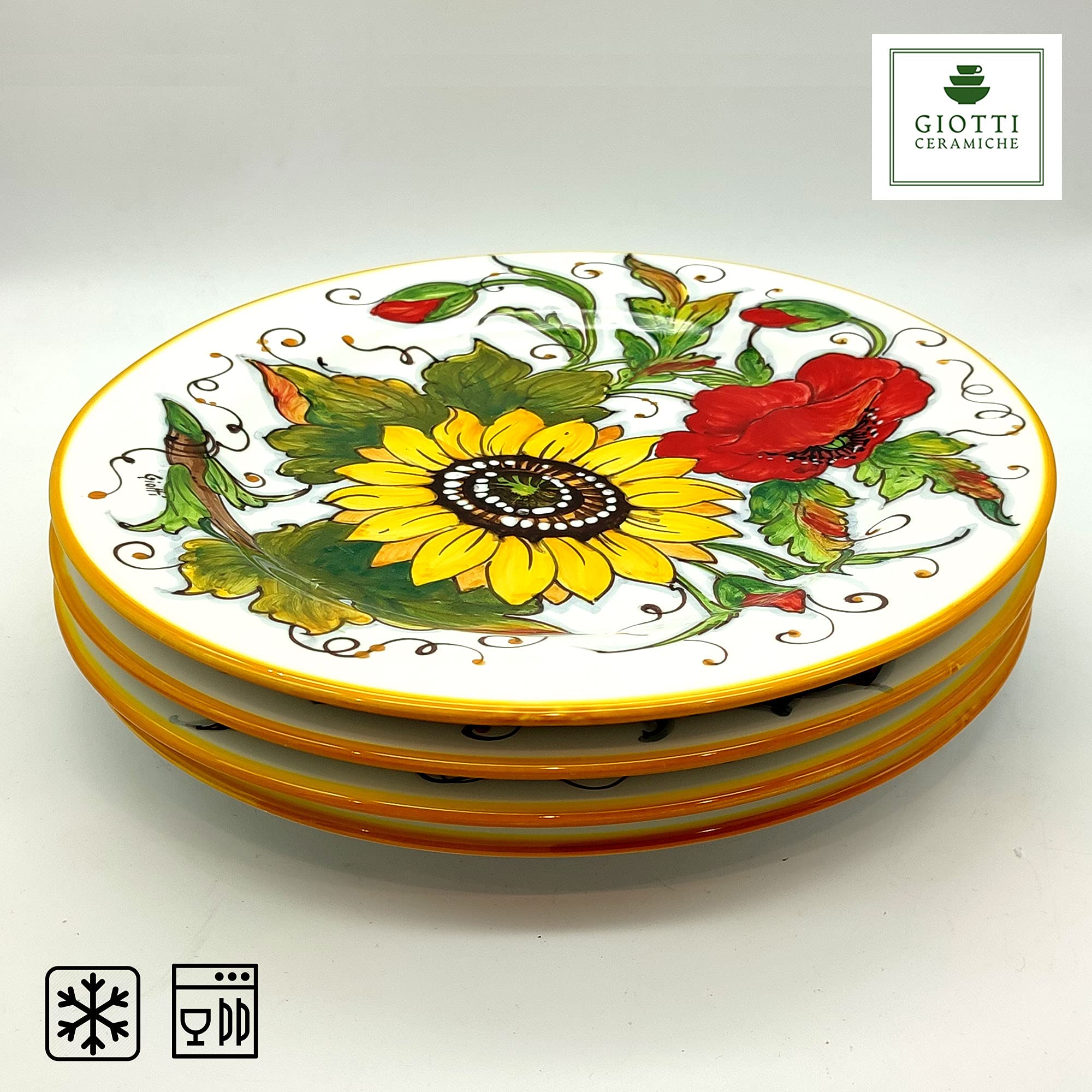 Italian Ceramic Dinnerware Set for 4 - Hand Painted Tuscan Kitchen Dishes with Sunflower & Poppy Design - Authentic Italian Pottery Plates, Bowls & Cups - Elegant Home Decor & Perfect for Dinner Parties, Weddings & Italian-Themed Events