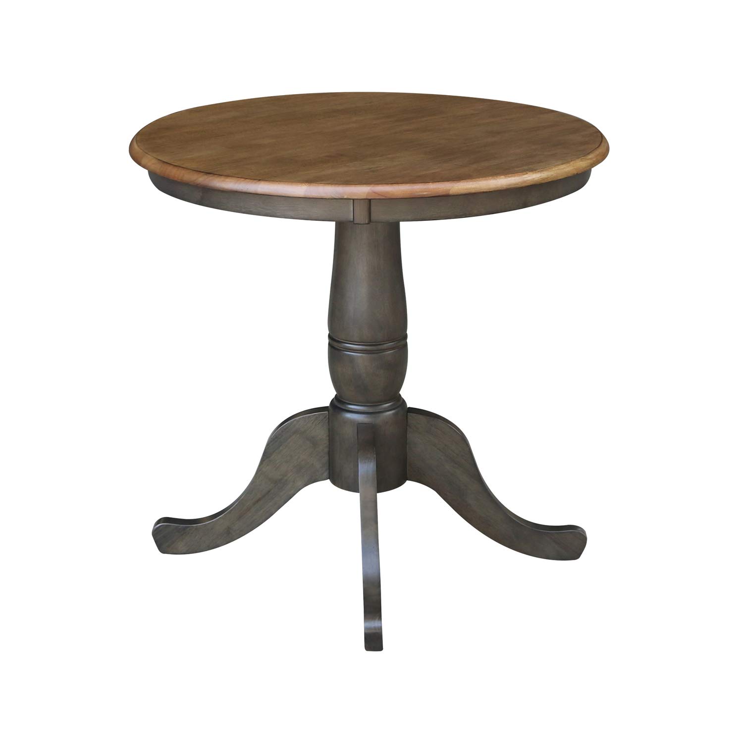 IC International Concepts Round Top Pedestal Dining Table - 42 Inch Bar Height, Solid Hickory Wood with Washed Coal Finish - Perfect for Kitchen Islands, Breakfast Nooks & Small Space Dining Rooms