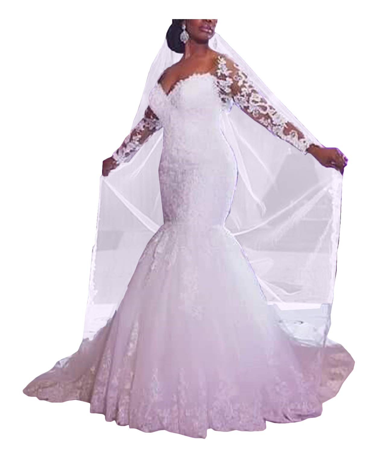 Elegant Long Sleeve Lace Mermaid Wedding Dress for Women - Perfect for Bridal Ceremony, Beach Wedding & Formal Occasions