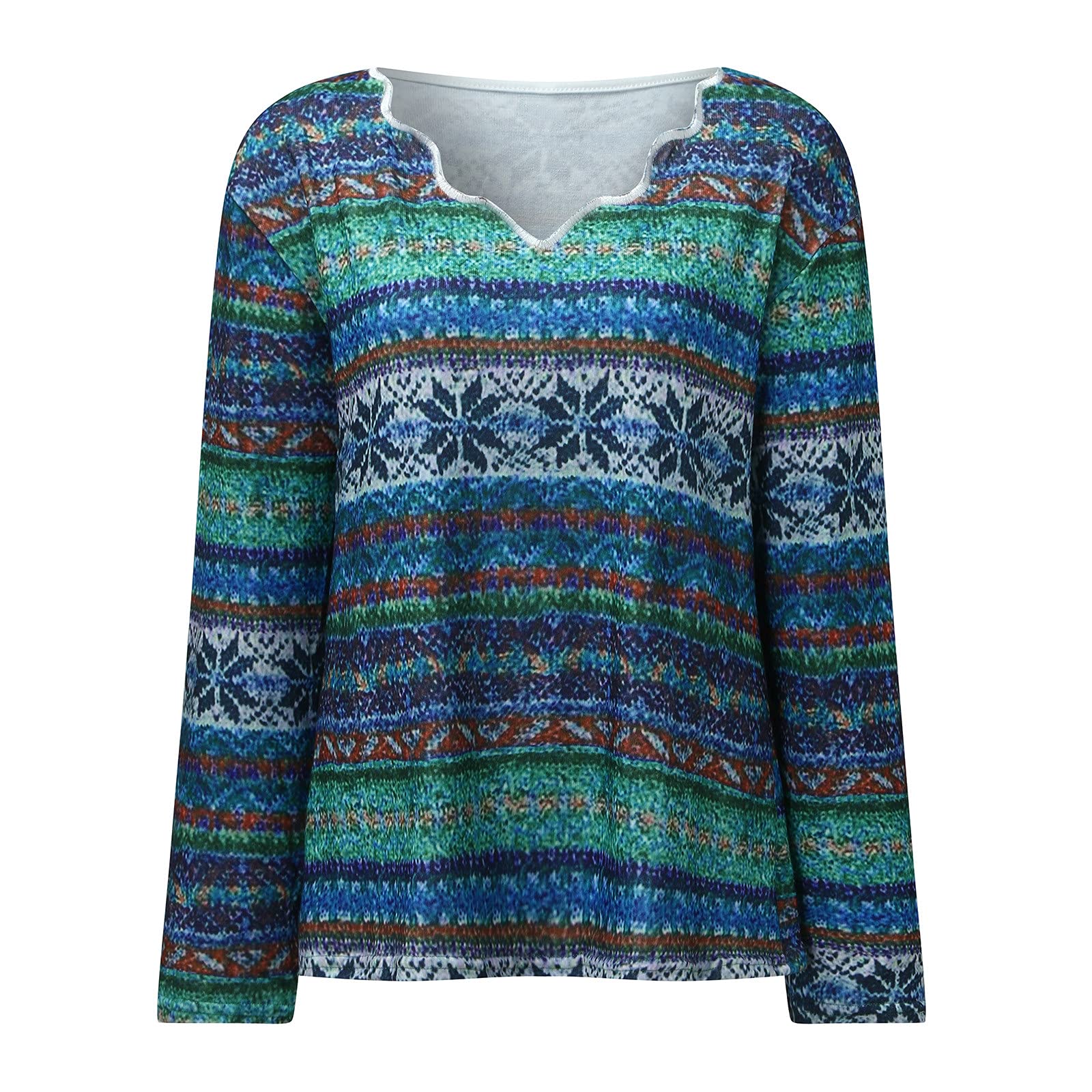 Women's Printed V-Neck Embroidered Fleece Sweater Blouse - Long Sleeve Ladies Hoodies & Sweatshirts for Casual Wear, Office Outfits and Winter Fashion
