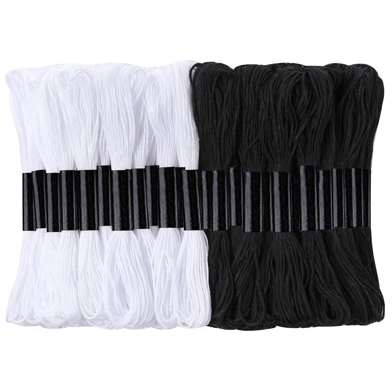 24 Skeins Black & White Cotton Embroidery Floss for Cross Stitch, Friendship Bracelets & Knitting - Includes 12 Floss Bobbins - Perfect for DIY Crafts, Needlework Projects & Handmade Gifts