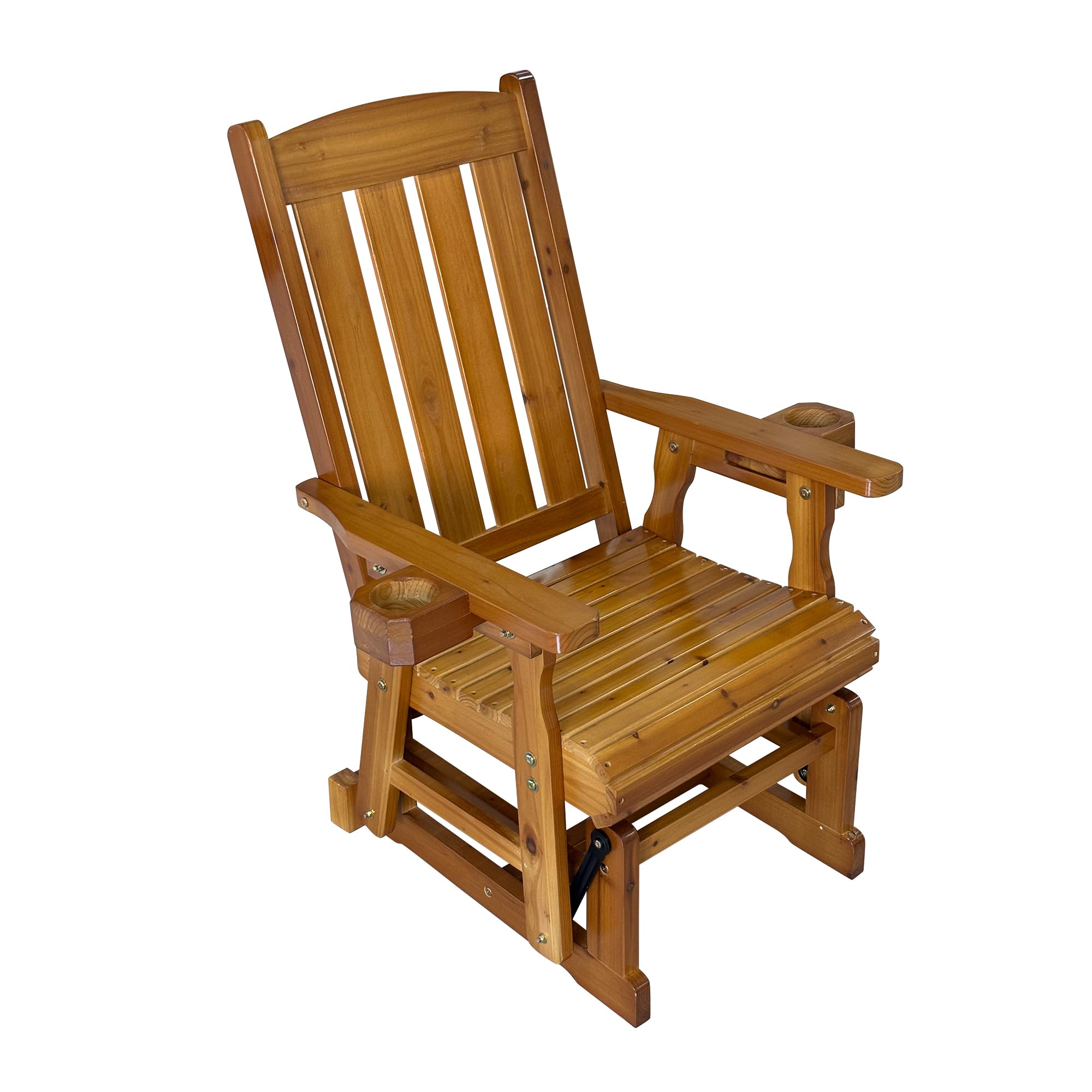 Fortune Candy Solid Fir Wood Patio Glider - Heavy Duty 600 lbs Capacity, High Back & Deep Contoured Seat for One Person (Cedar Tone) - Perfect for Porch, Deck, Garden Relaxation & Outdoor Lounging