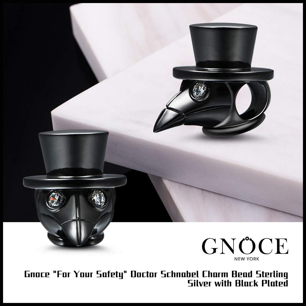 GNOCE Black Charm Set - Sterling Silver Be Safe & Doctor Schnabel Pendant for Women & Men - Perfect for Bracelets & Necklaces - Ideal for Gifts, Everyday Wear & Special Occasions