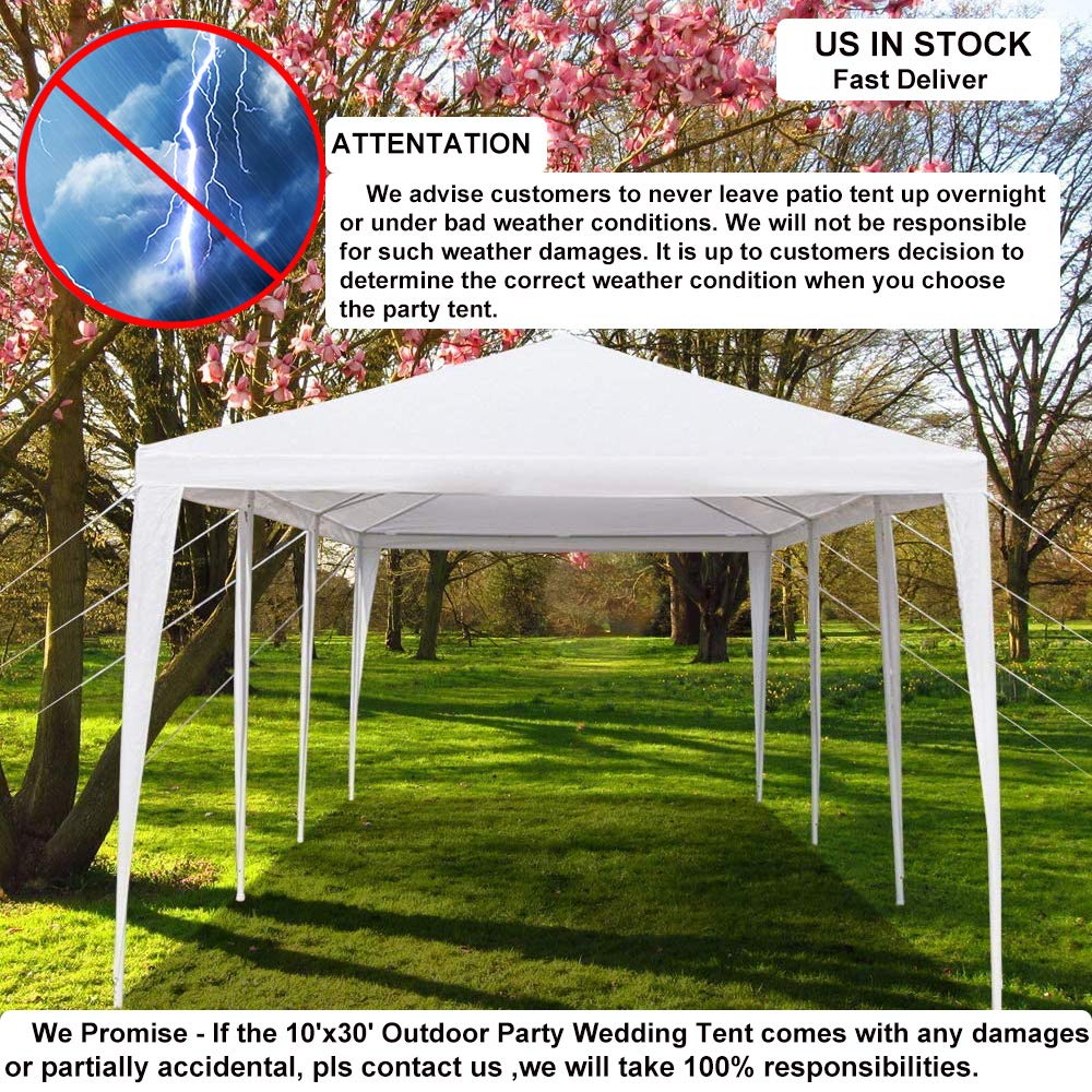 10' x 30' Heavy Duty Outdoor Gazebo Canopy Tent - White with 5 Removable Sidewalls | Commercial Grade Party Wedding Pavilion, Large BBQ Grill Shelter for Backyard, Garden, Camping & Patio Events | Perfect for Outdoor Gatherings, Picnics & Commercial Use