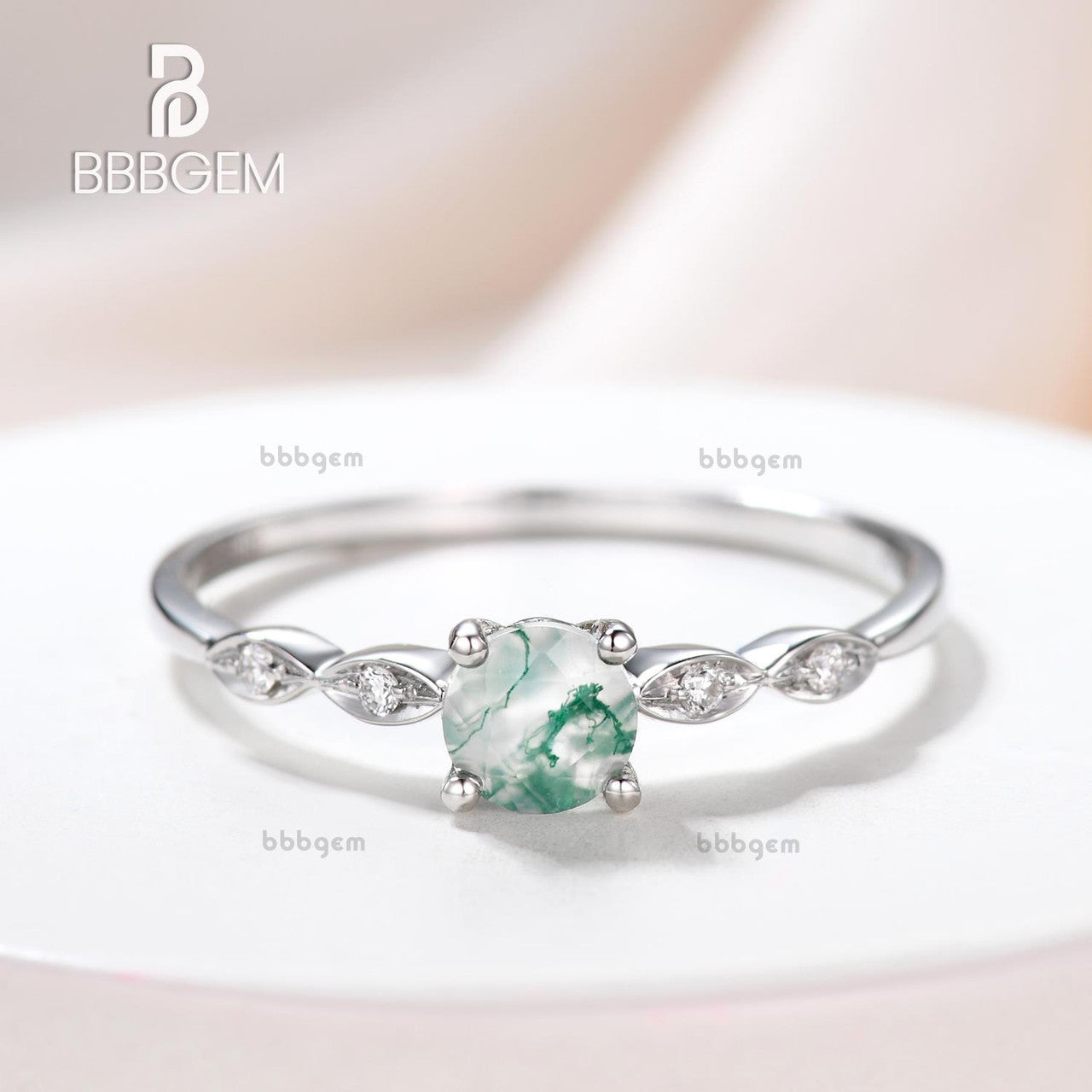 Natural Moss Agate Ring for Women - Rose Gold Diamond Wedding Band, Bridal Jewelry, Engagement Ring - Perfect for Weddings, Anniversaries & Special Occasions
