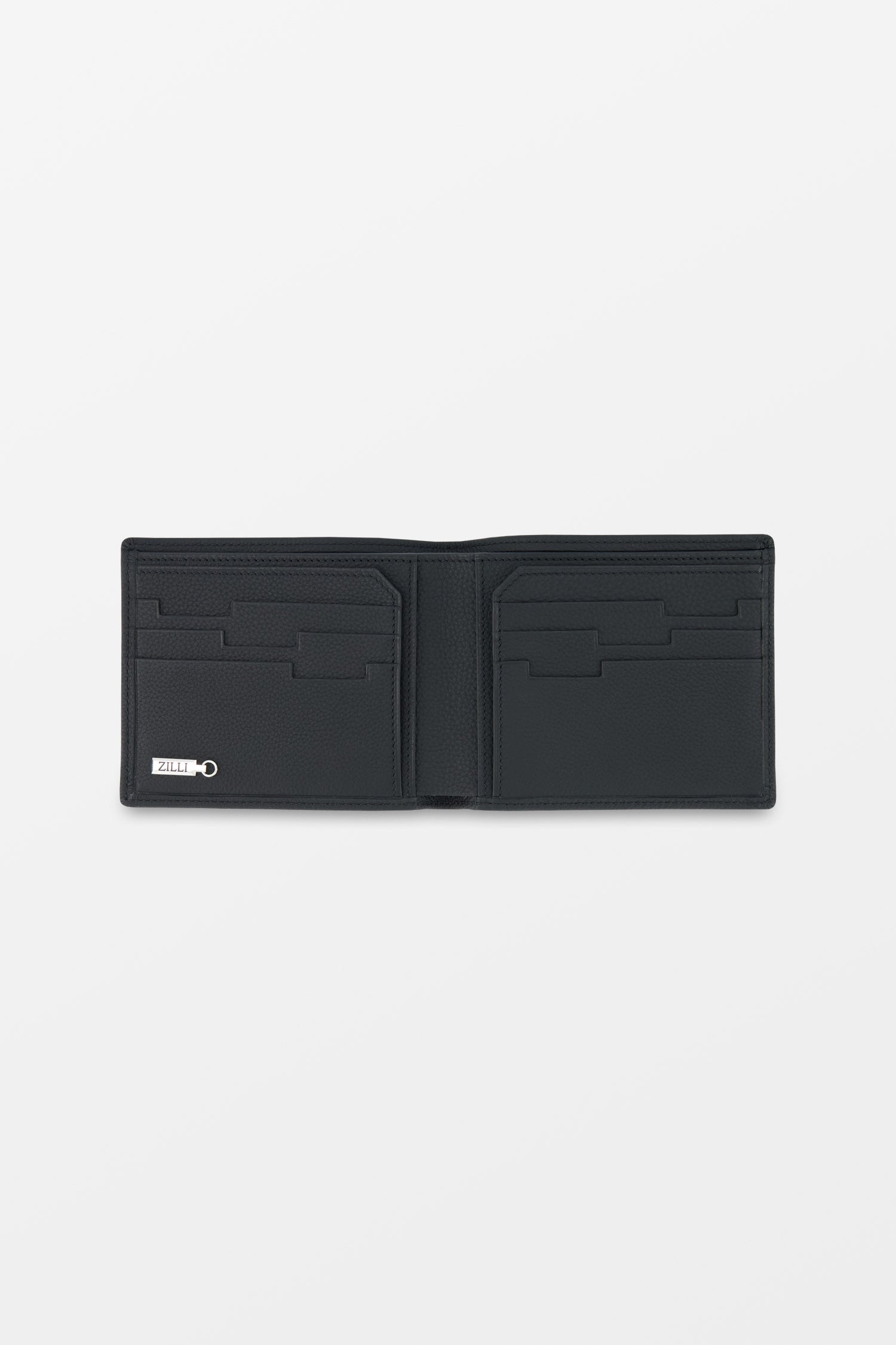 Zilli Black Grained Calfskin P6 Regular Wallet - Premium Leather Men's Wallet for Everyday Use | Slim RFID Blocking Bifold Wallet for Business & Travel