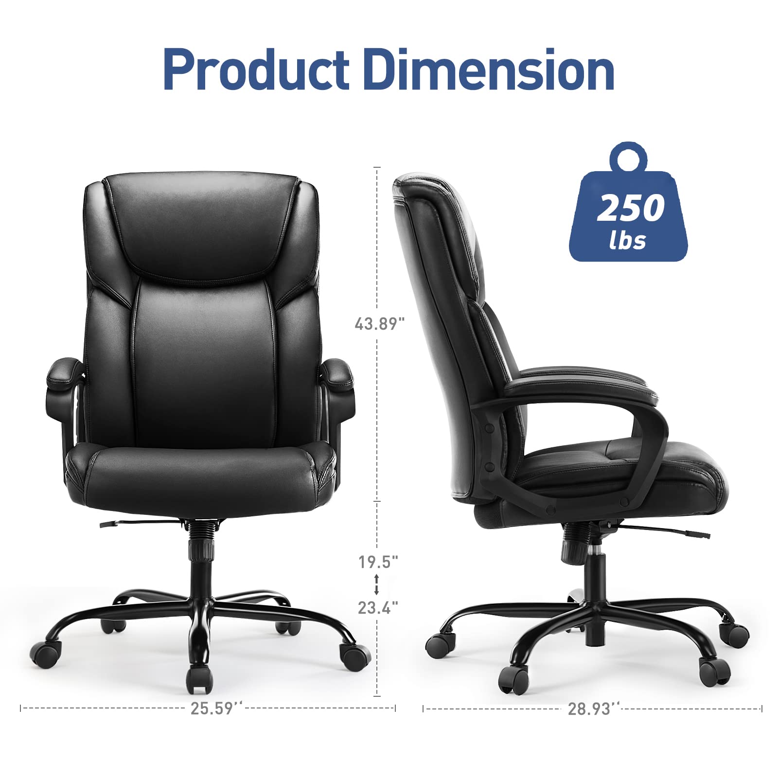 Premium Executive Office Chair - High Back Ergonomic Desk Chair with Soft Armrests, Adjustable Height & Lumbar Support - Big & Tall Bonded Leather Computer Chair for Home & Office Workspaces - Perfect for Long Hours of Comfortable Sitting & Productivity